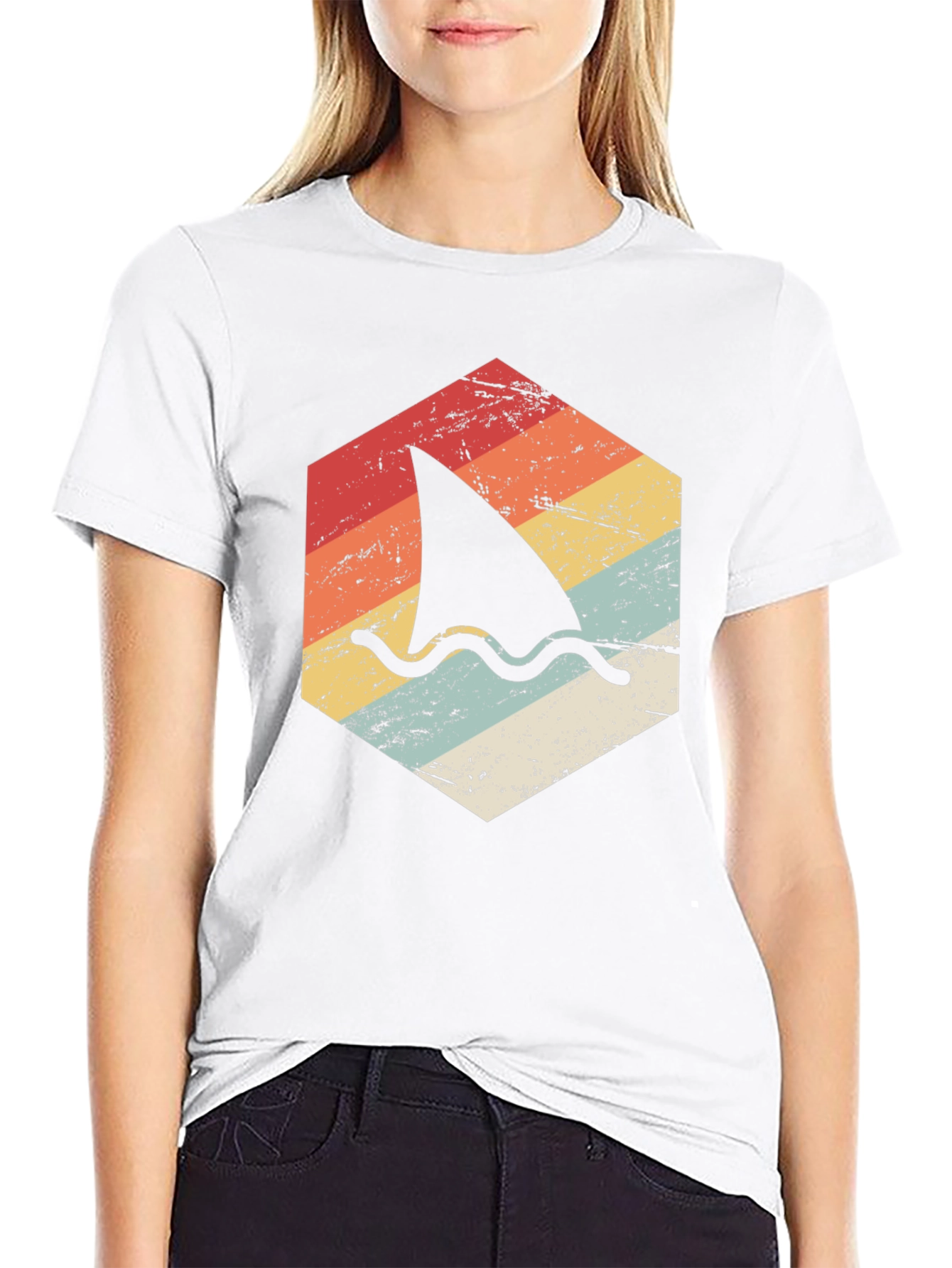 Retro Shark Fin Graphic T-Shirt - Black