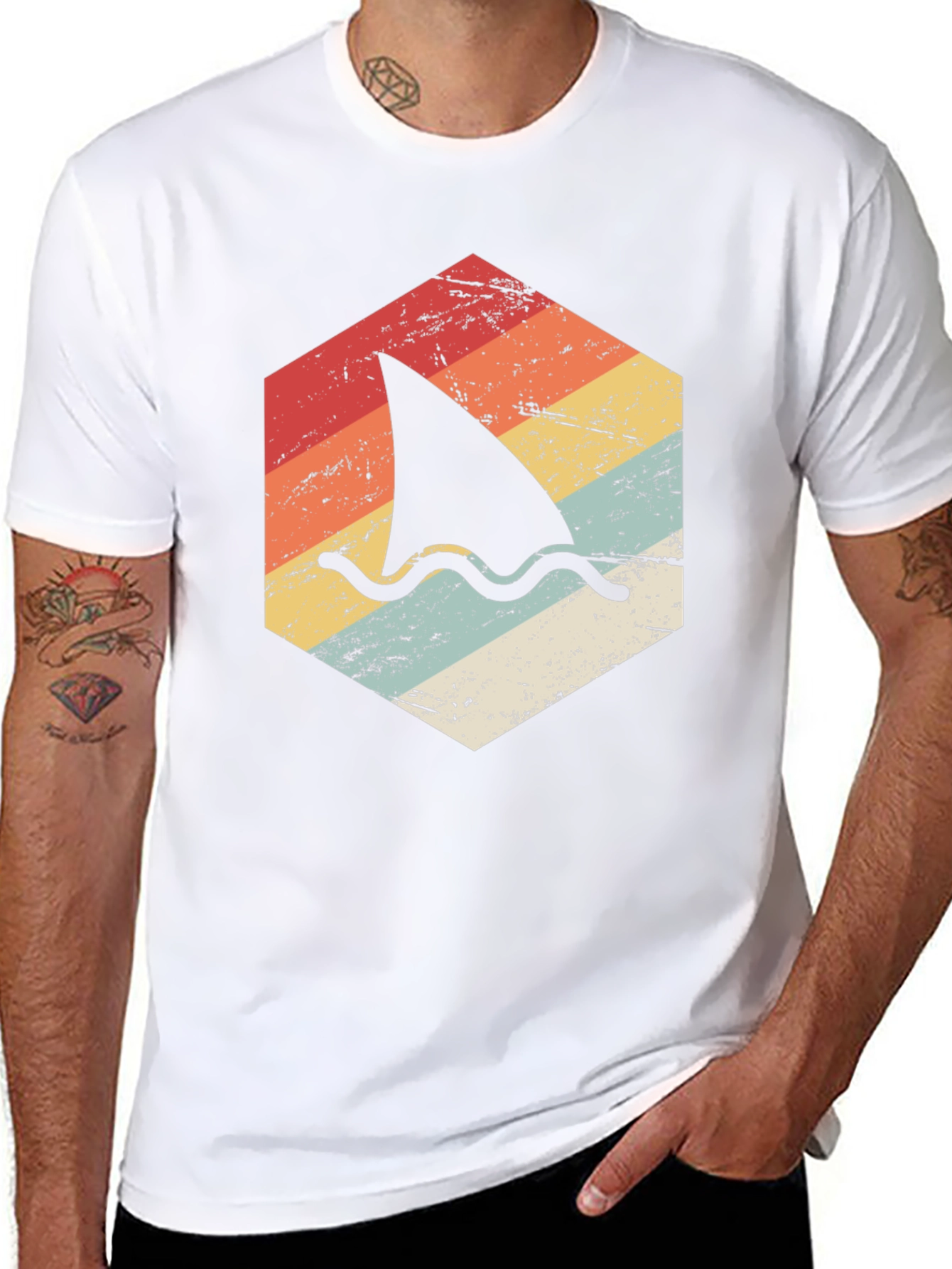 Retro Shark Fin Graphic T-Shirt - Black