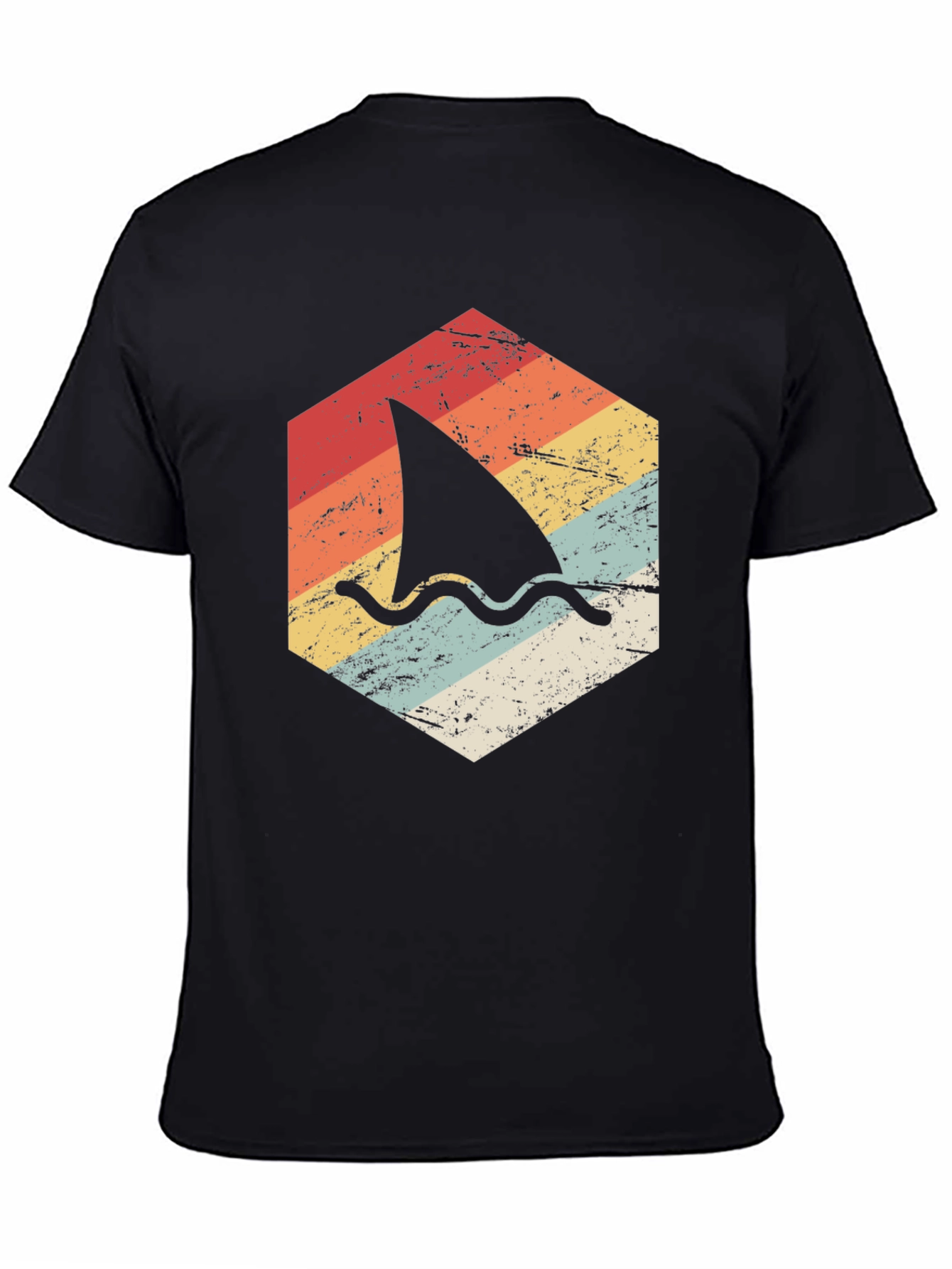 Retro Shark Fin Graphic T-Shirt - Black
