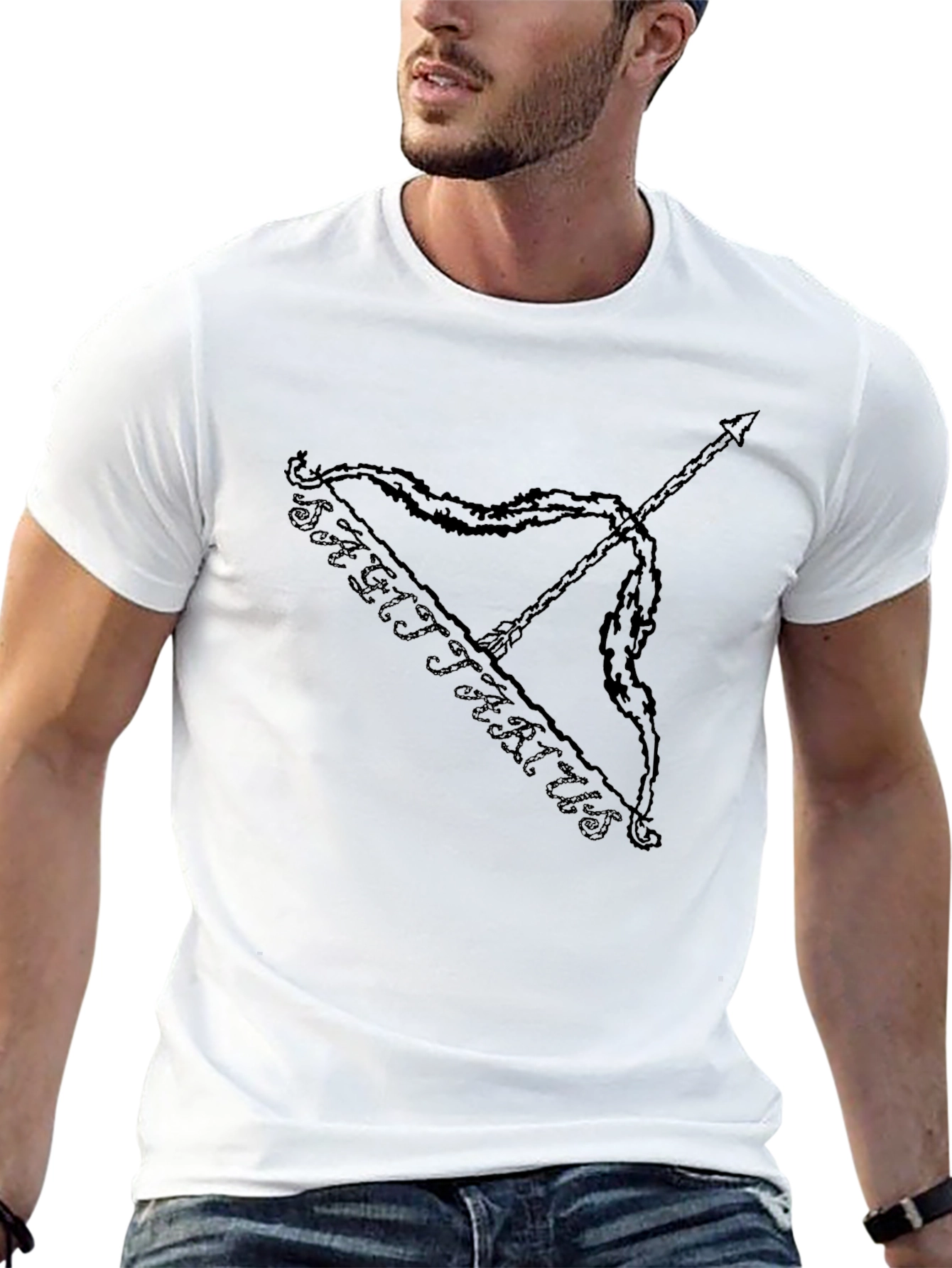 Sagittarius Bow and Arrow Black Graphic T-Shirt