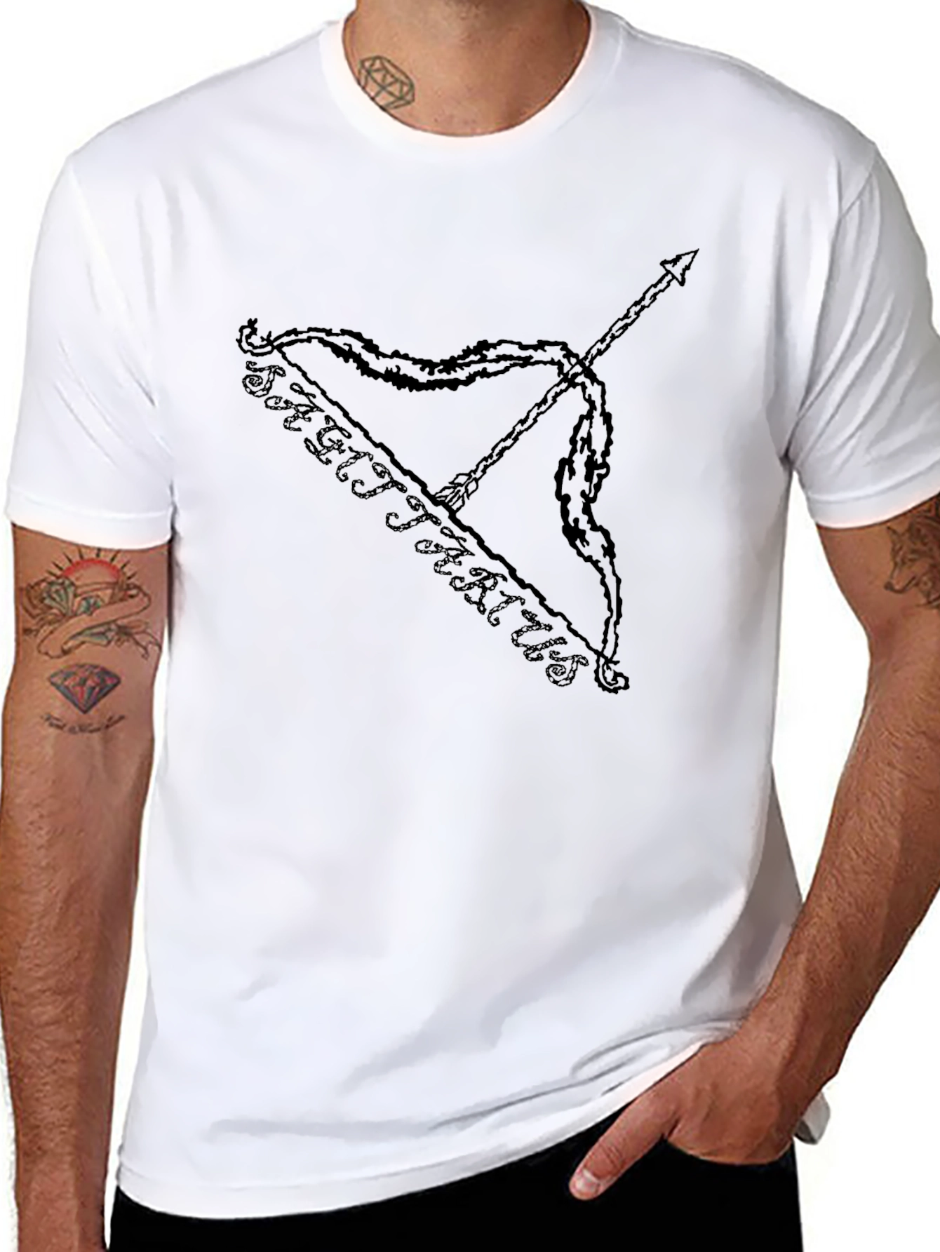 Sagittarius Bow and Arrow Black Graphic T-Shirt