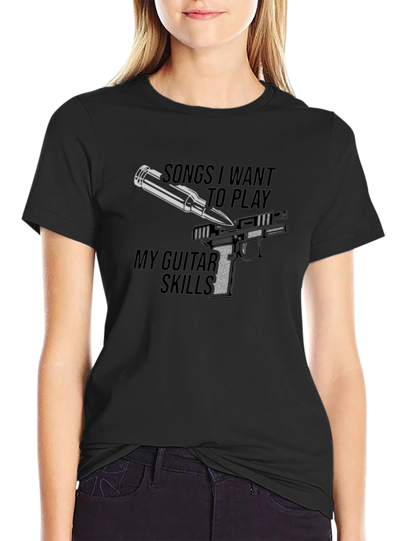 Guitar Skills Graphic Tee - Black Cotton T-Shirt