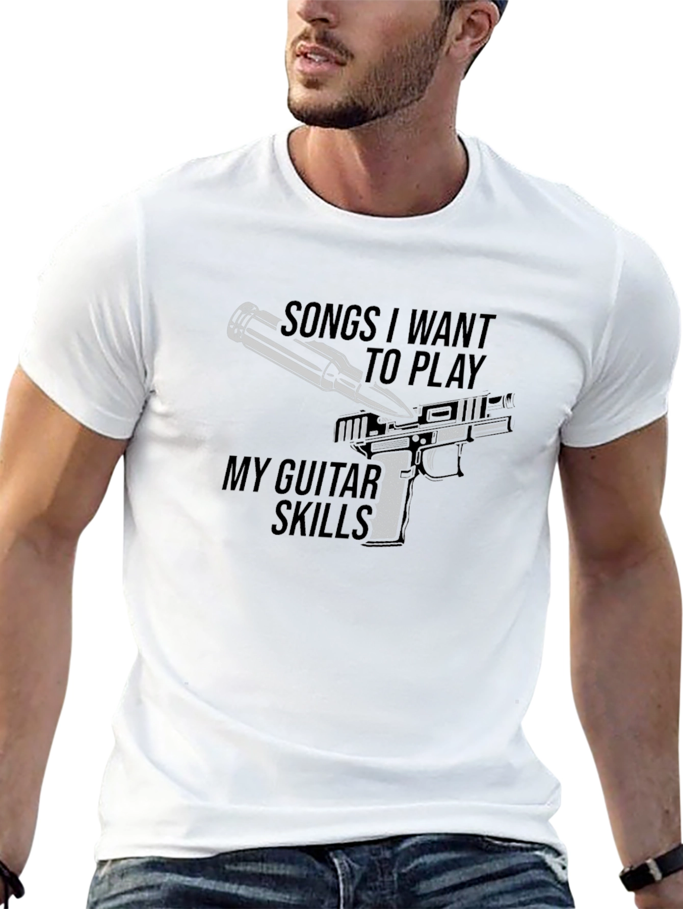 Guitar Skills Graphic Tee - Black Cotton T-Shirt