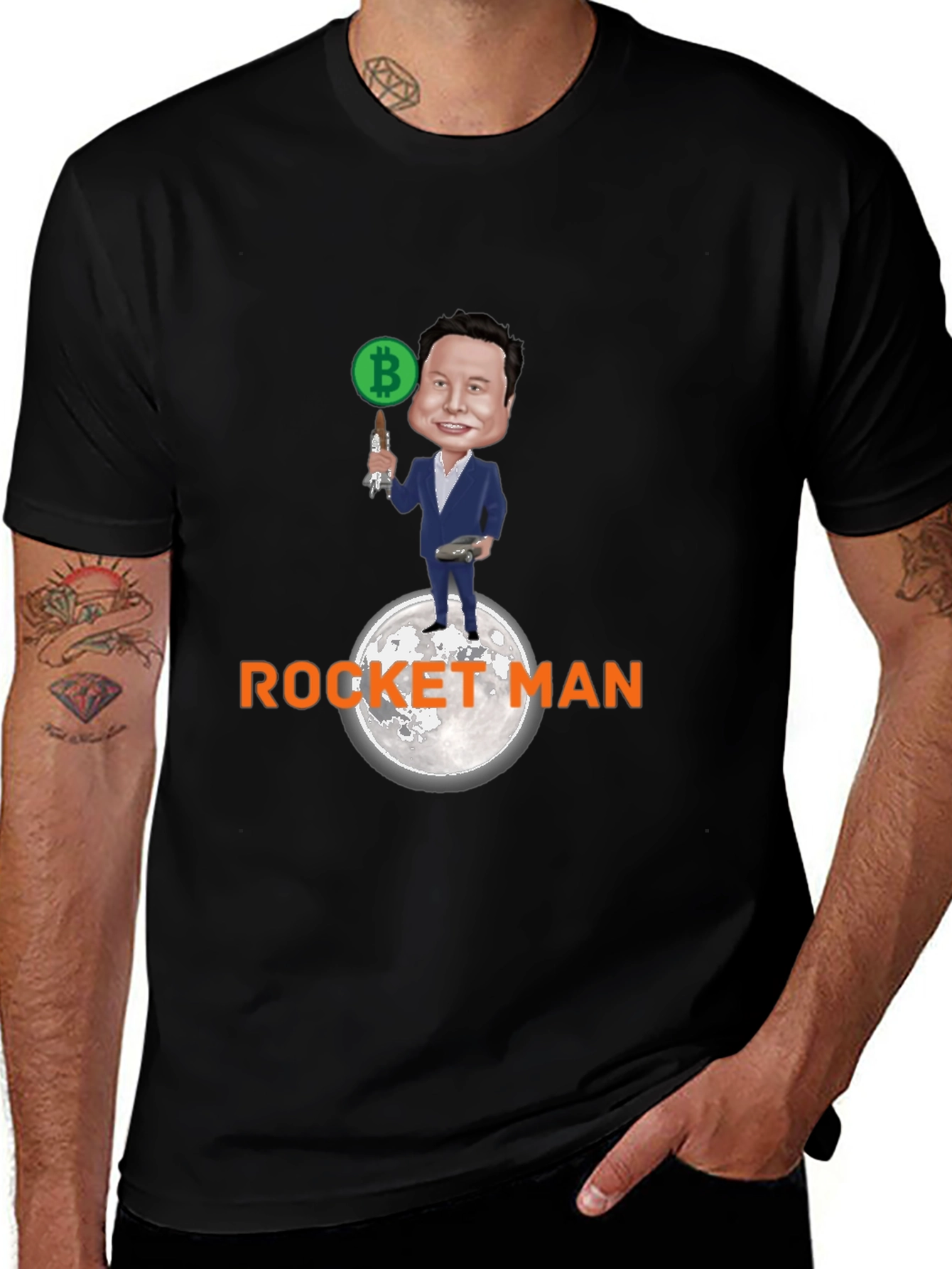 Elon Musk Bitcoin Rocket Man Graphic Tee