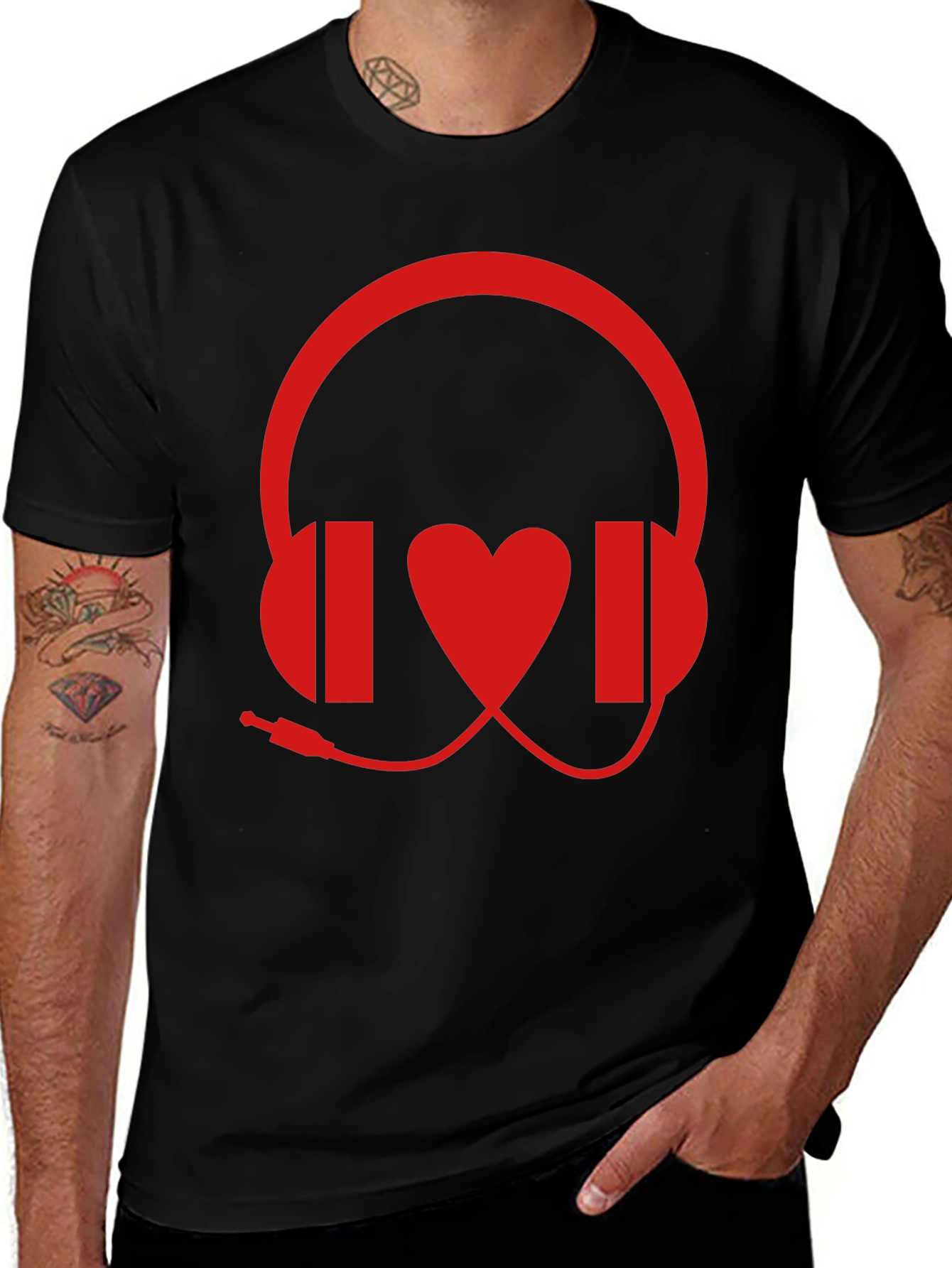 Music Lover Graphic Tee - Headphones and Heart Design