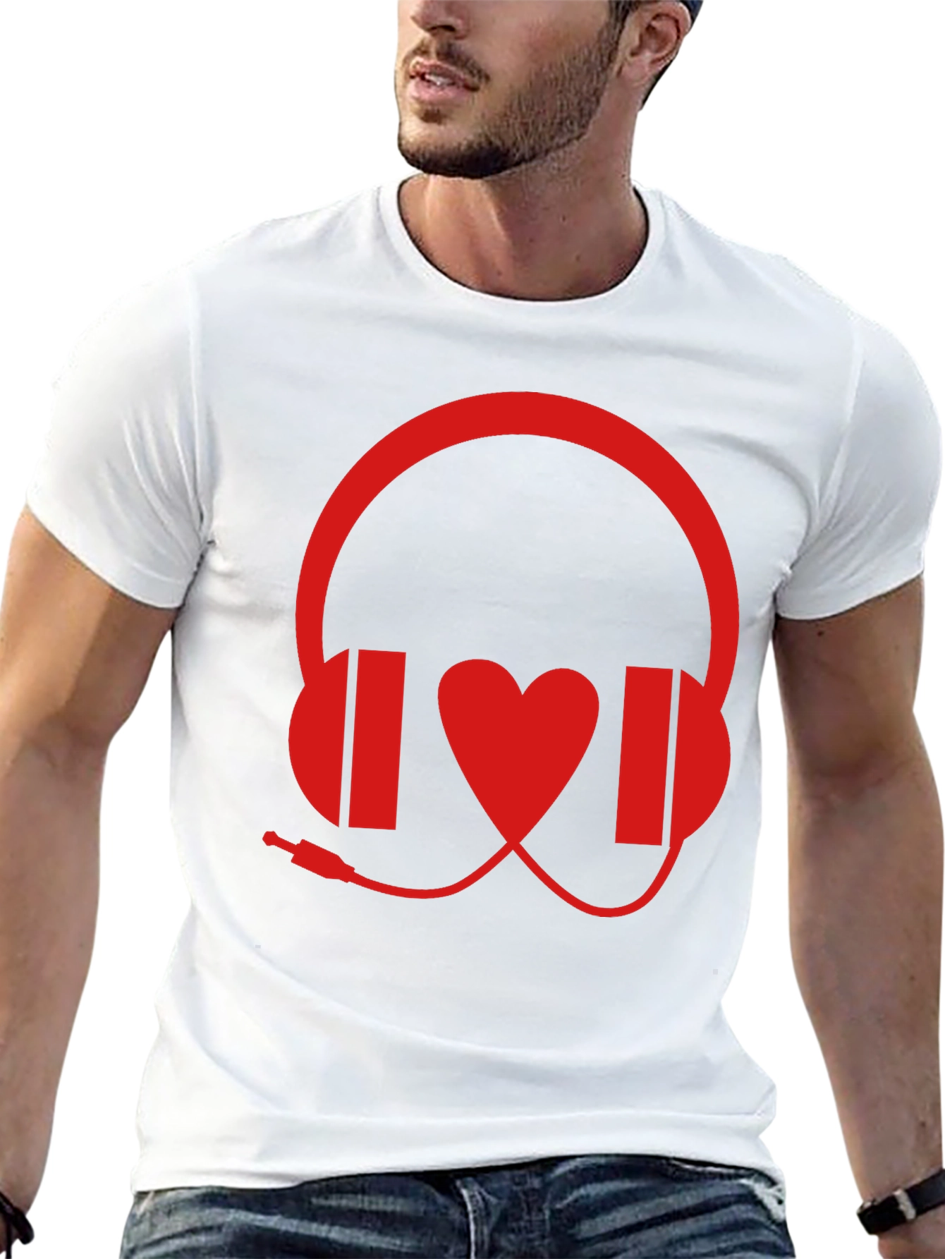 Music Lover Graphic Tee - Headphones and Heart Design