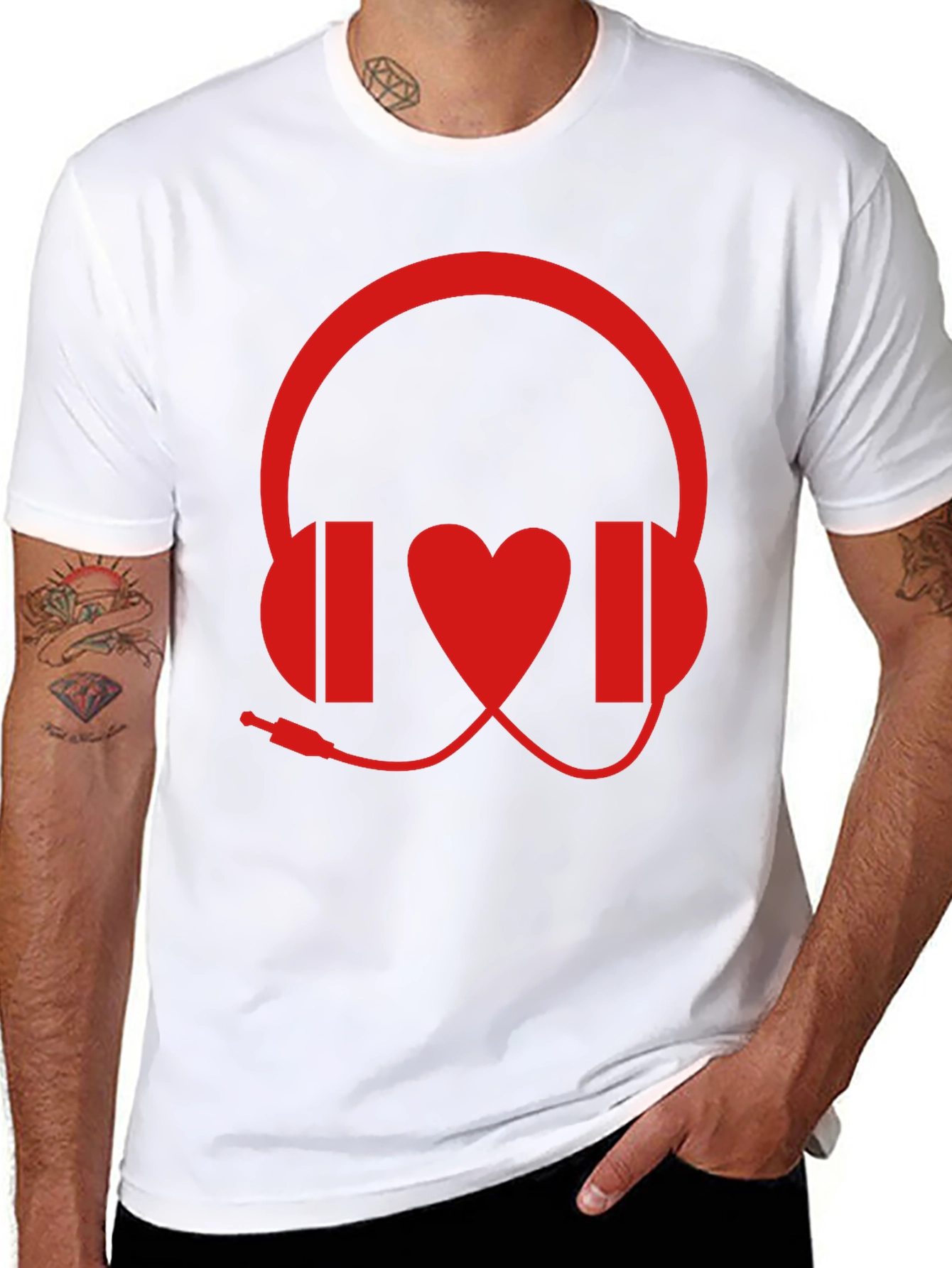 Music Lover Graphic Tee - Headphones and Heart Design