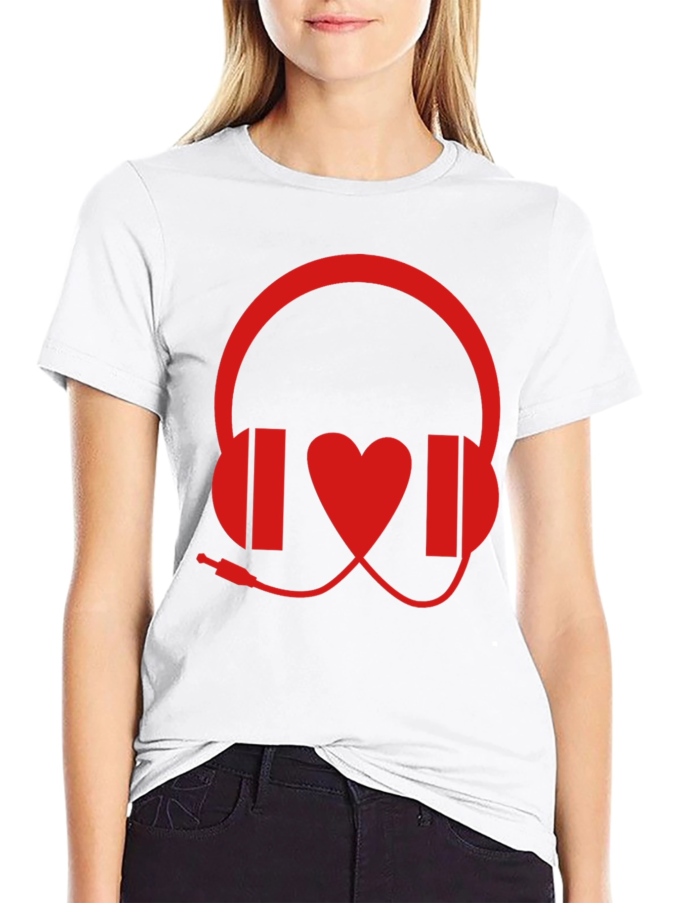 Music Lover Graphic Tee - Headphones and Heart Design