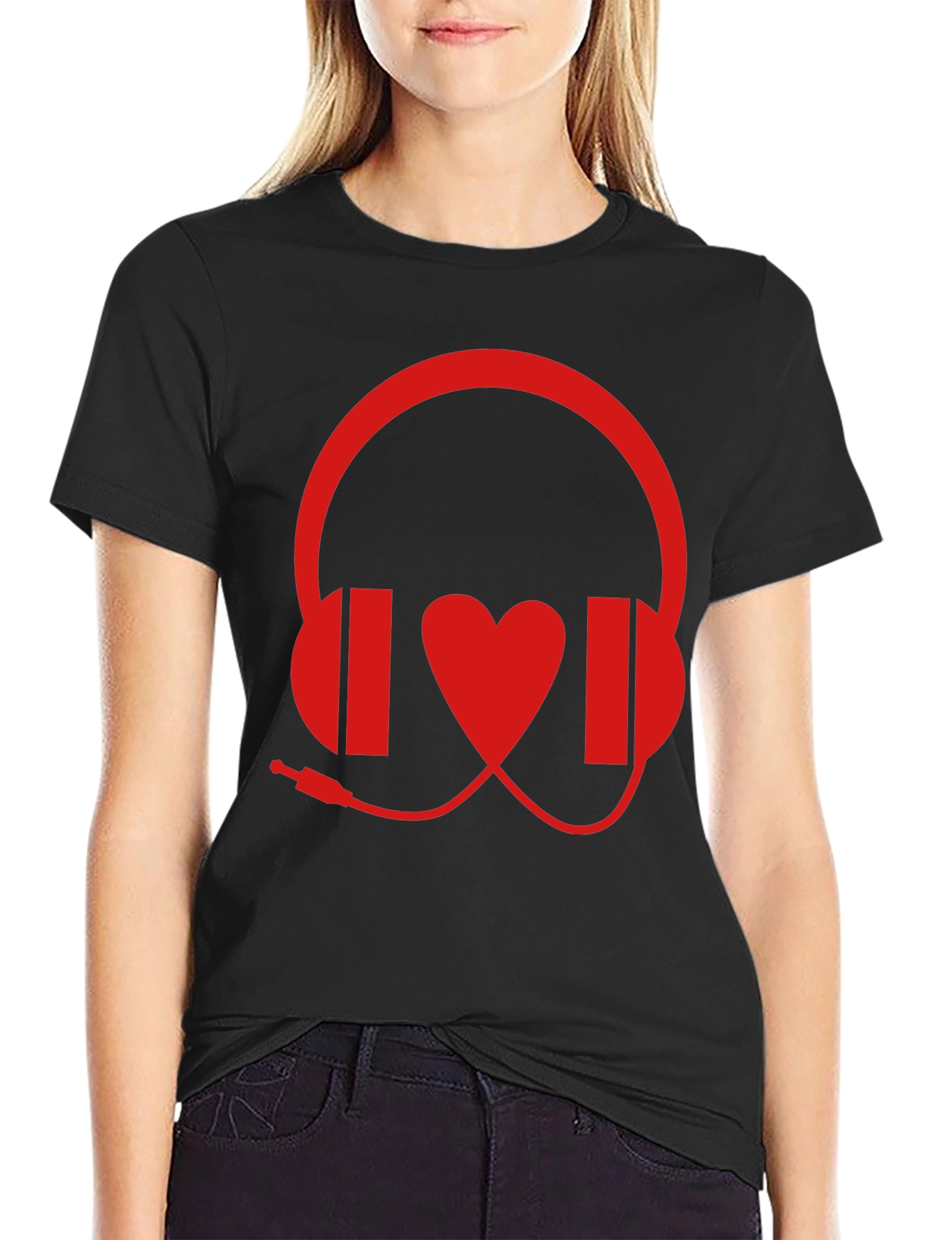 Music Lover Graphic Tee - Headphones and Heart Design