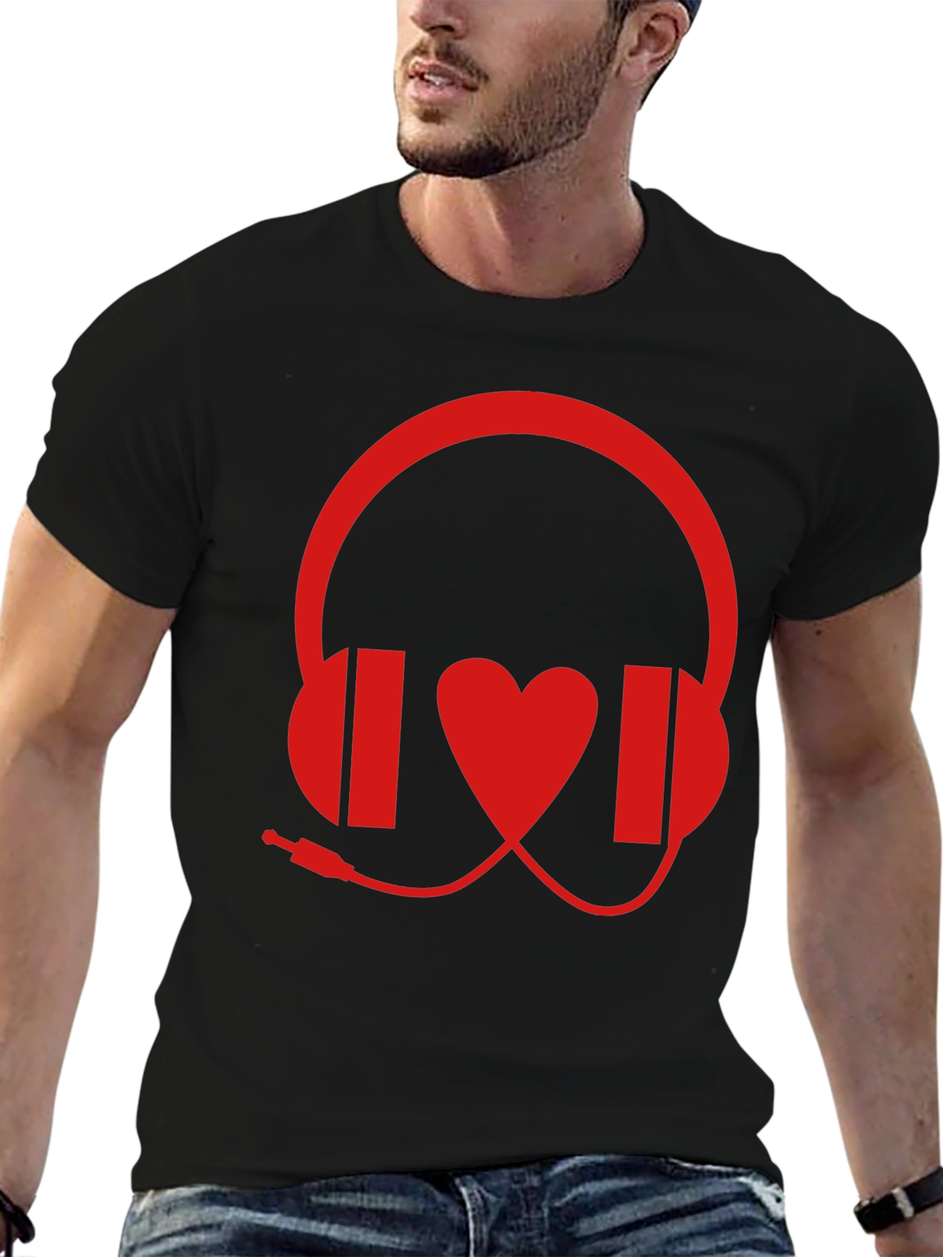 Music Lover Graphic Tee - Headphones and Heart Design