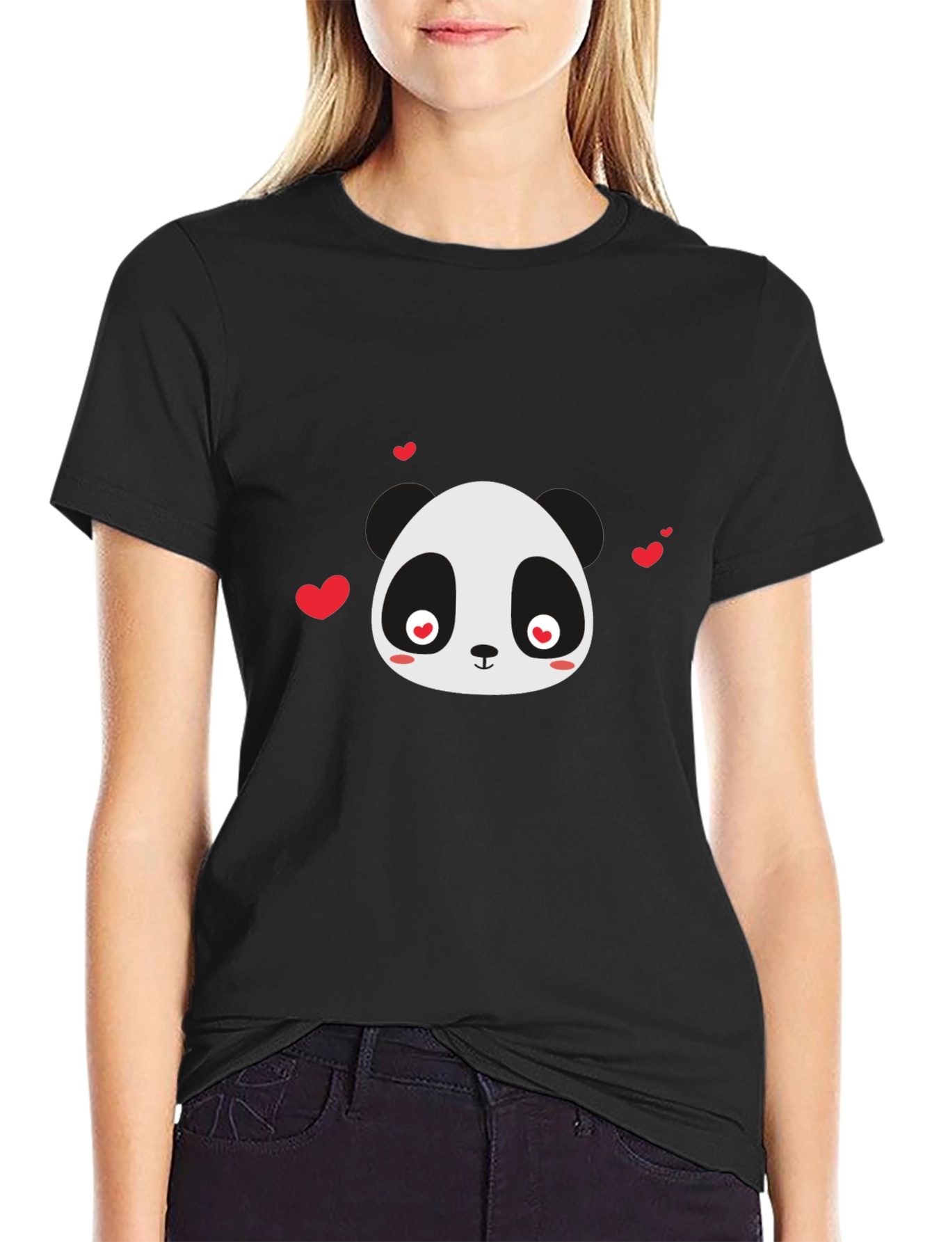 Cute Panda Love T-Shirt - Black