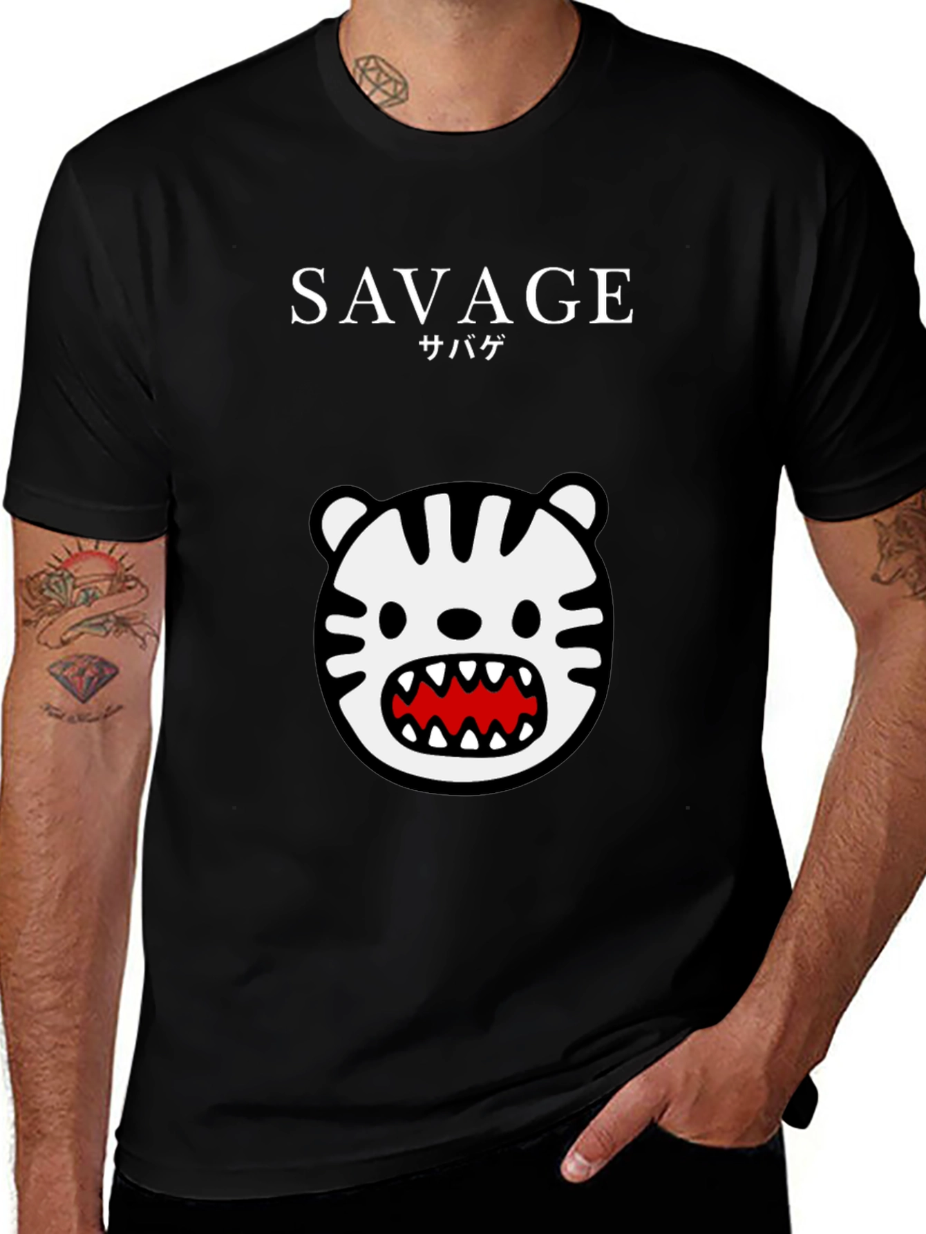 Savage Tiger Graphic Tee - Black Short Sleeve