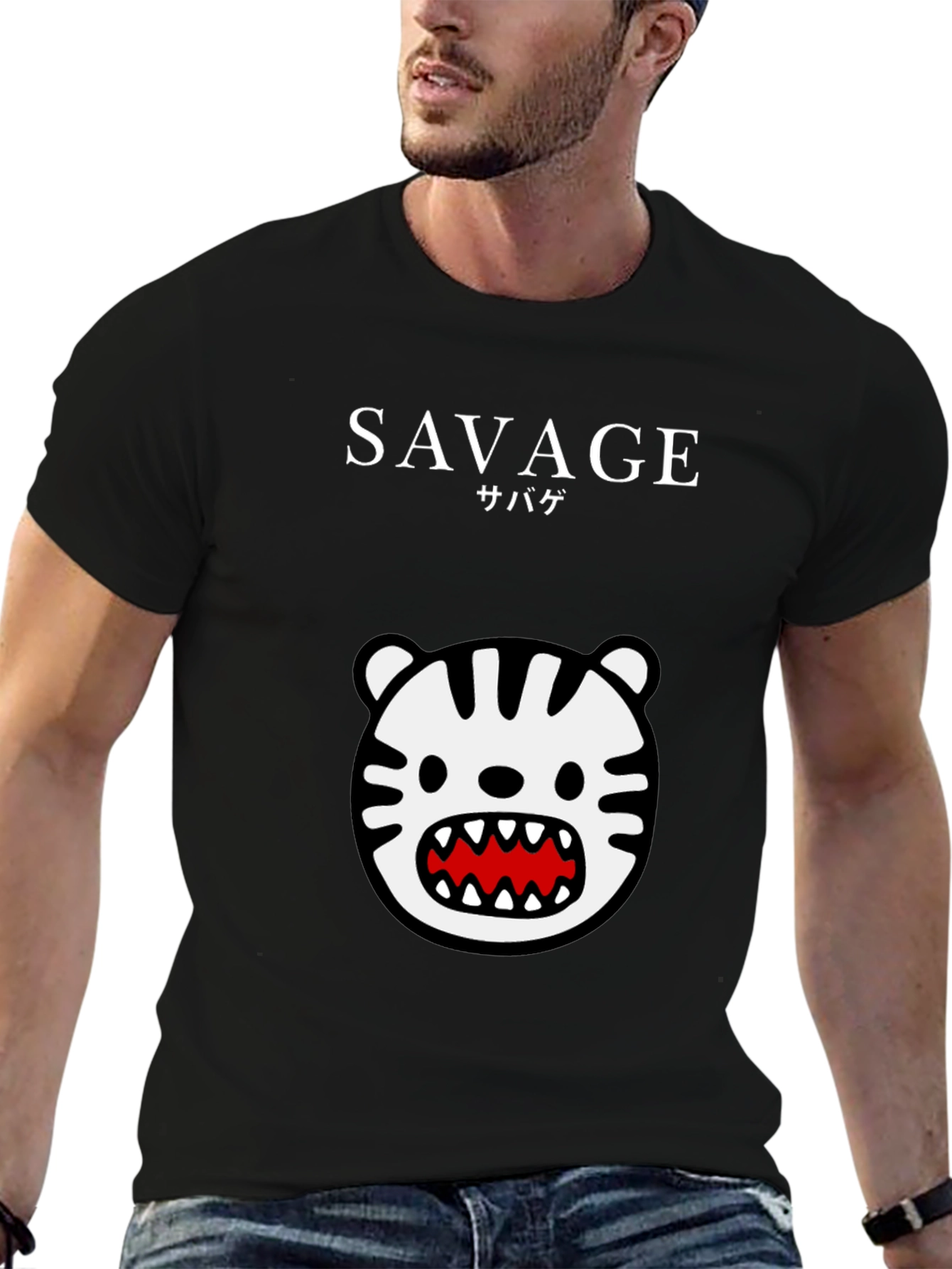 Savage Tiger Graphic Tee - Black Short Sleeve