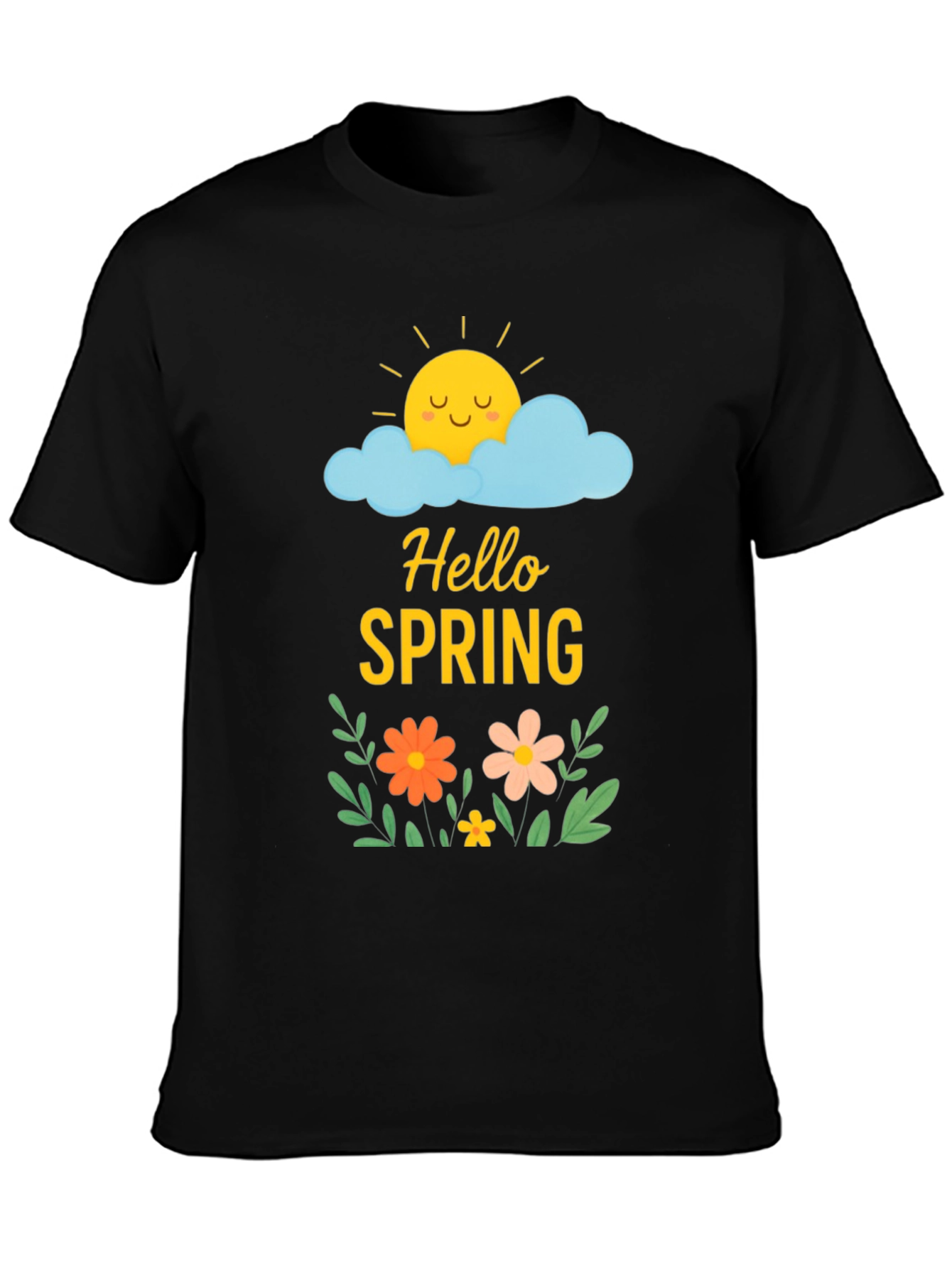 Hello Spring Graphic Tee - Black Cotton T-Shirt