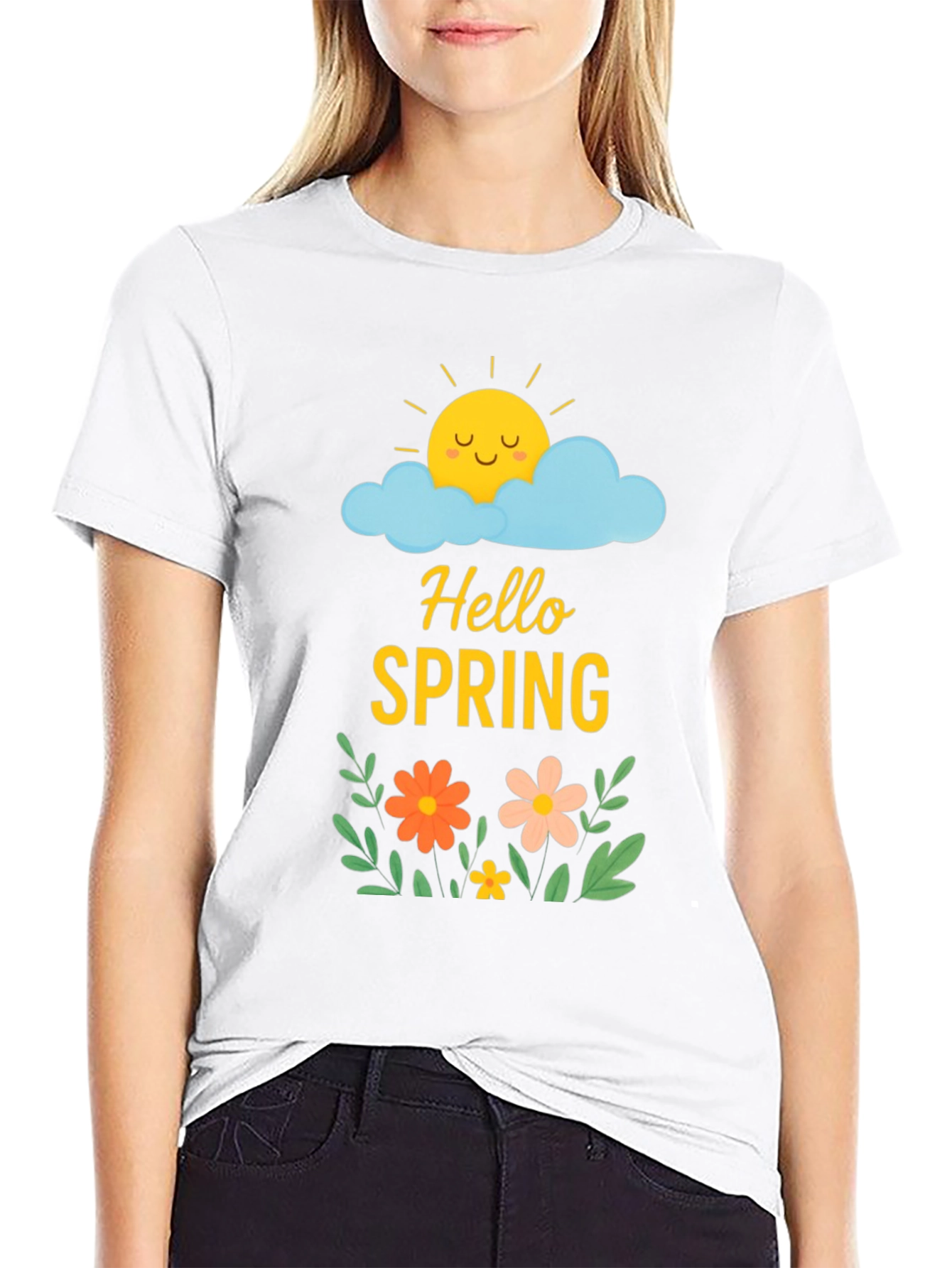 Hello Spring Graphic Tee - Black Cotton T-Shirt