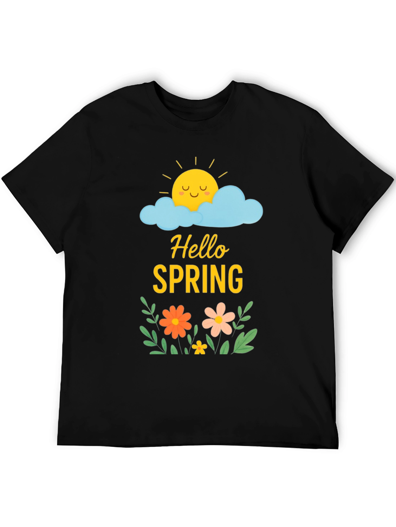 Hello Spring Graphic Tee - Black Cotton T-Shirt