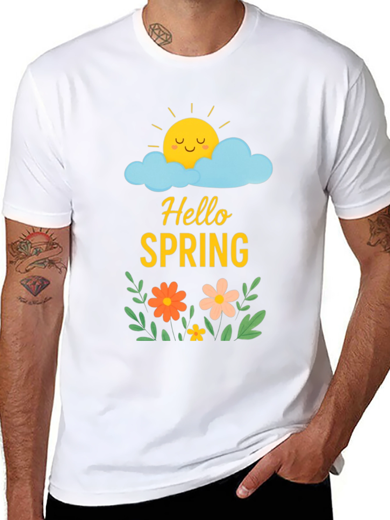 Hello Spring Graphic Tee - Black Cotton T-Shirt