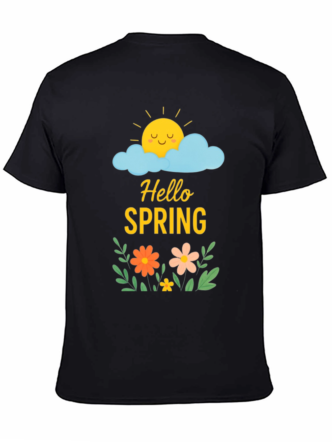 Hello Spring Graphic Tee - Black Cotton T-Shirt