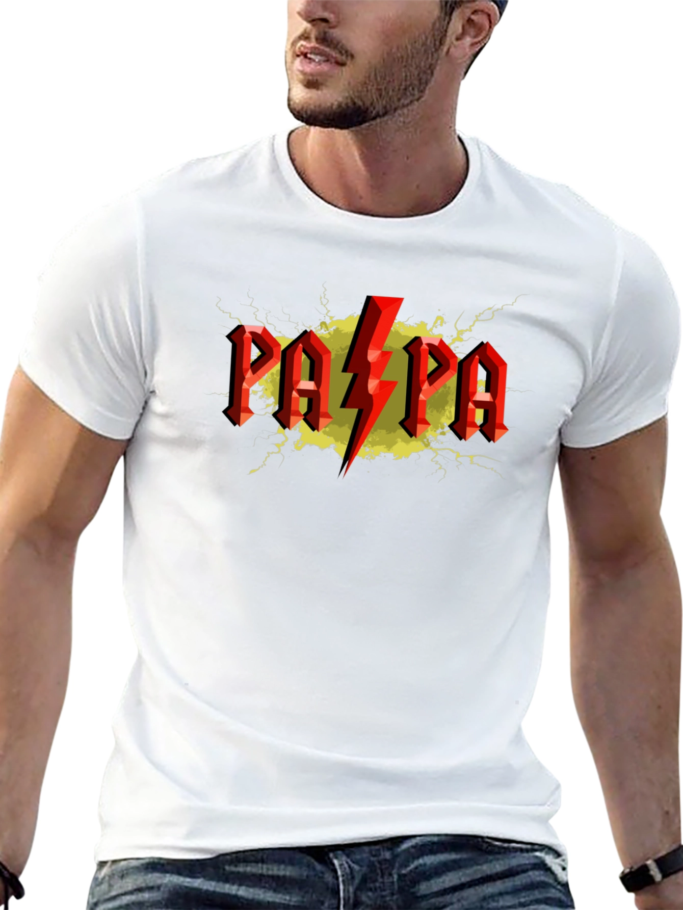 Papa AC DC Style Graphic T-Shirt - Black