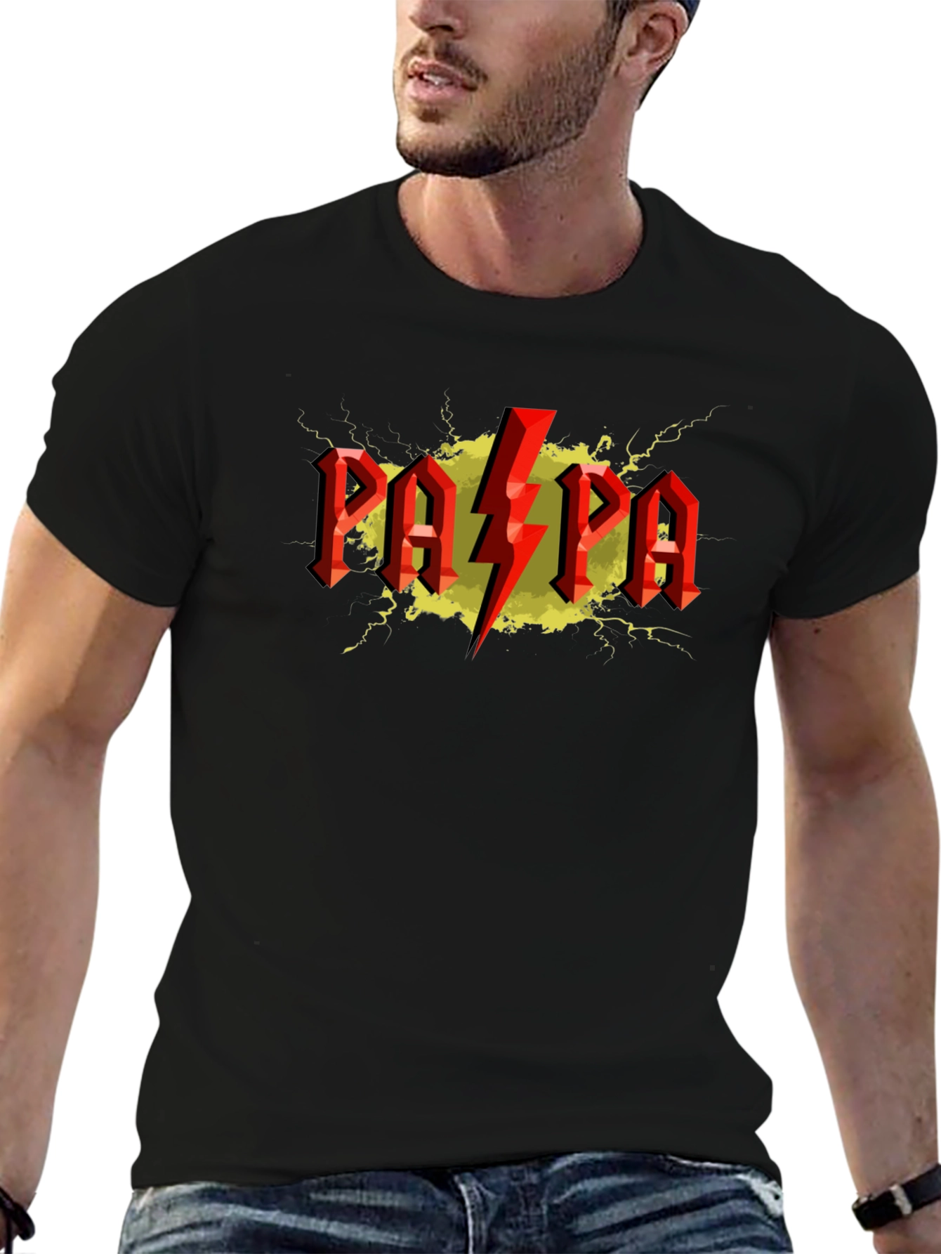 Papa AC DC Style Graphic T-Shirt - Black
