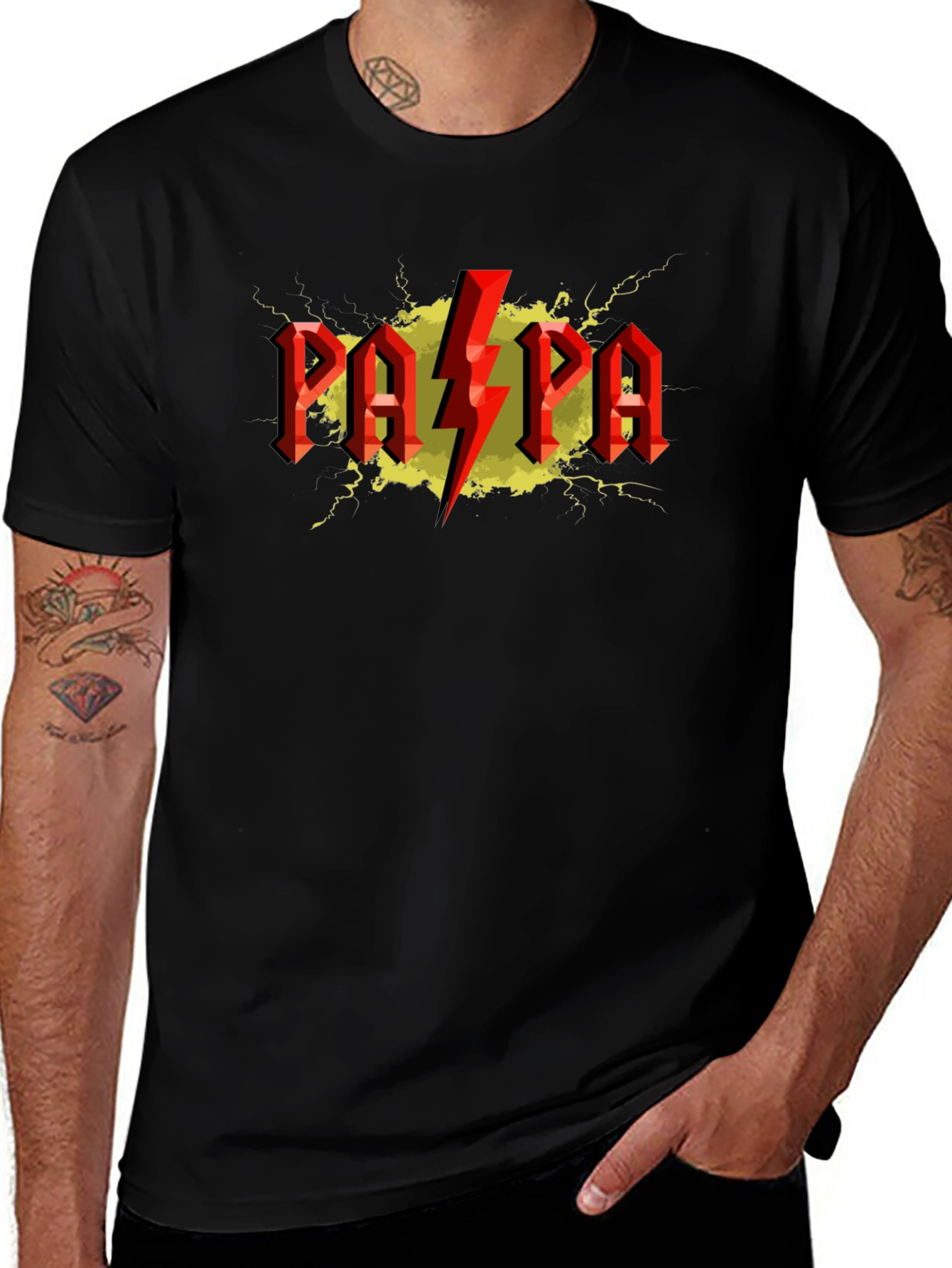 Papa AC DC Style Graphic T-Shirt - Black