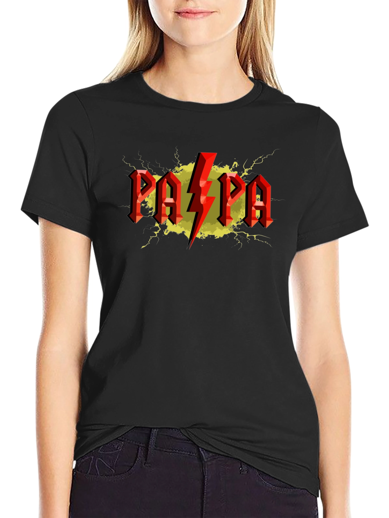 Papa AC DC Style Graphic T-Shirt - Black