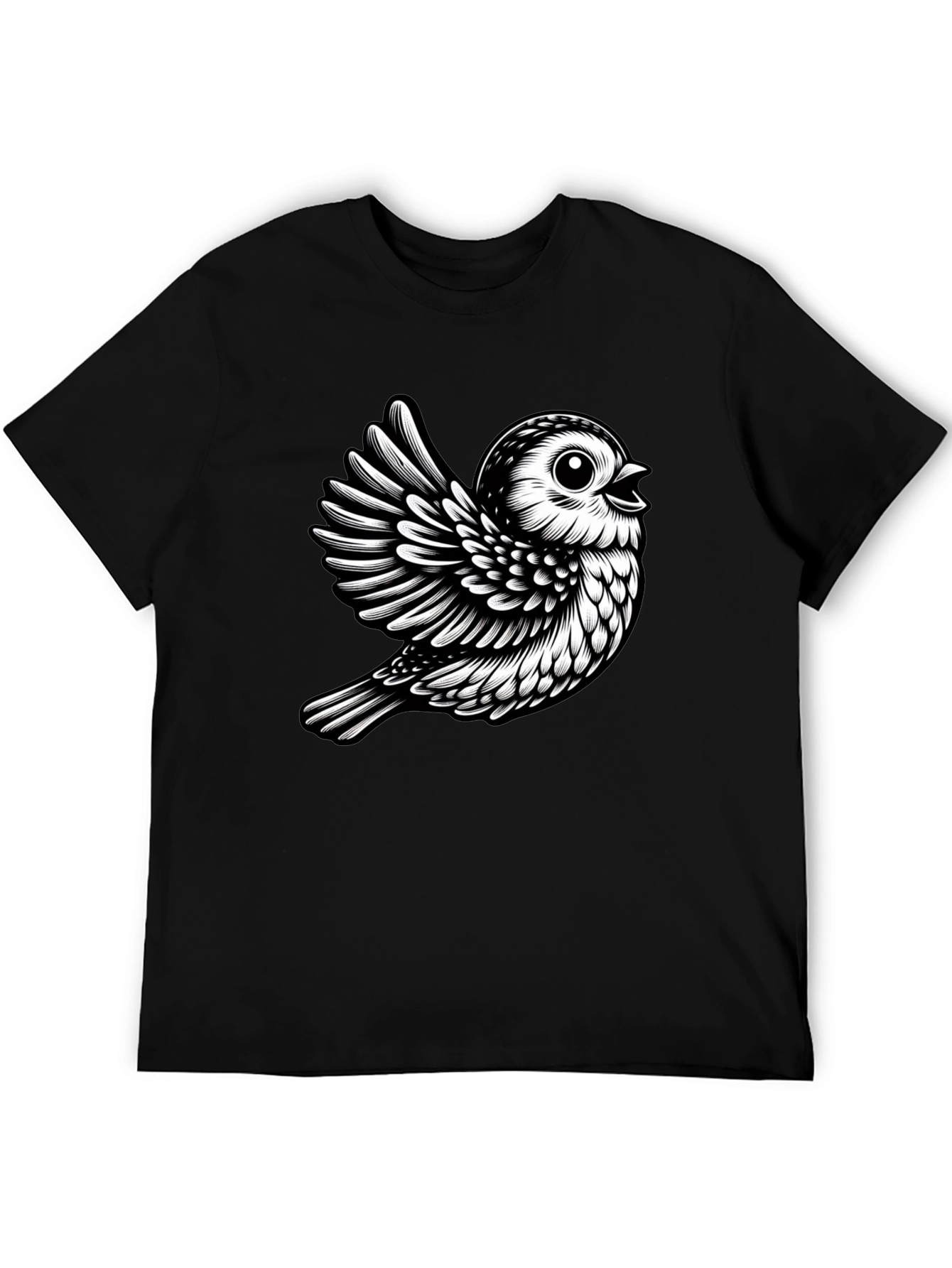 Black T-Shirt with Cute Bird Design