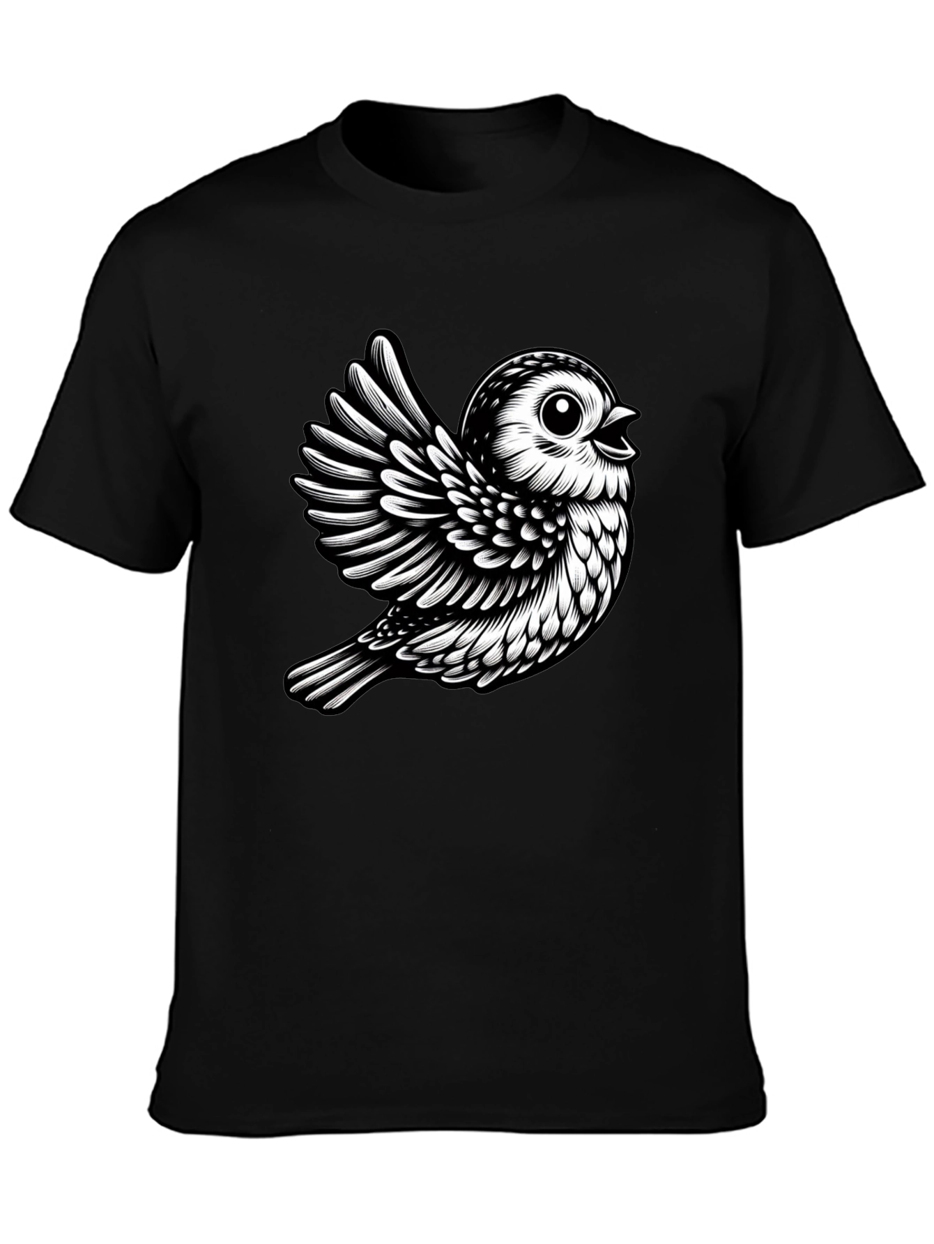 Black T-Shirt with Cute Bird Design
