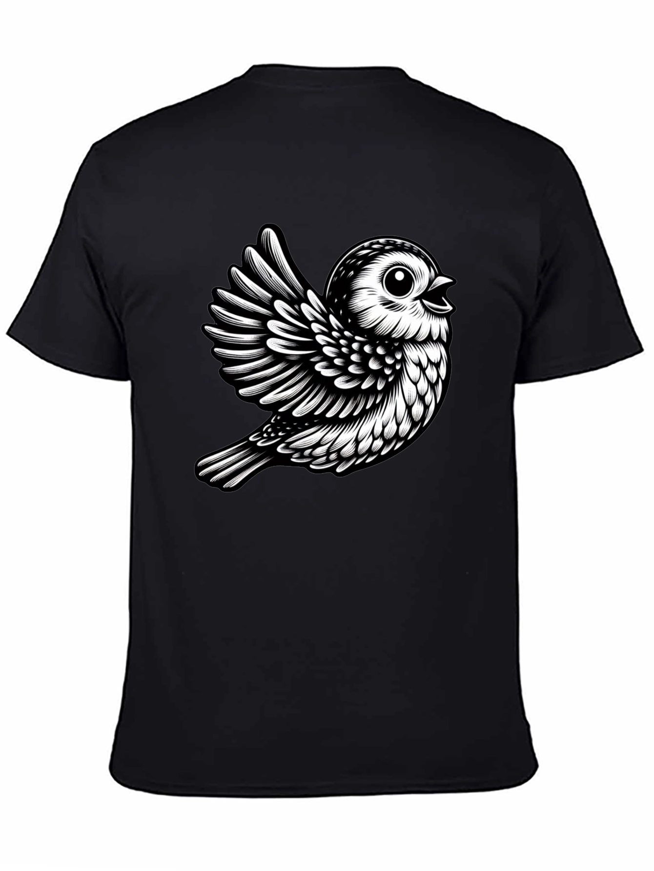 Black T-Shirt with Cute Bird Design