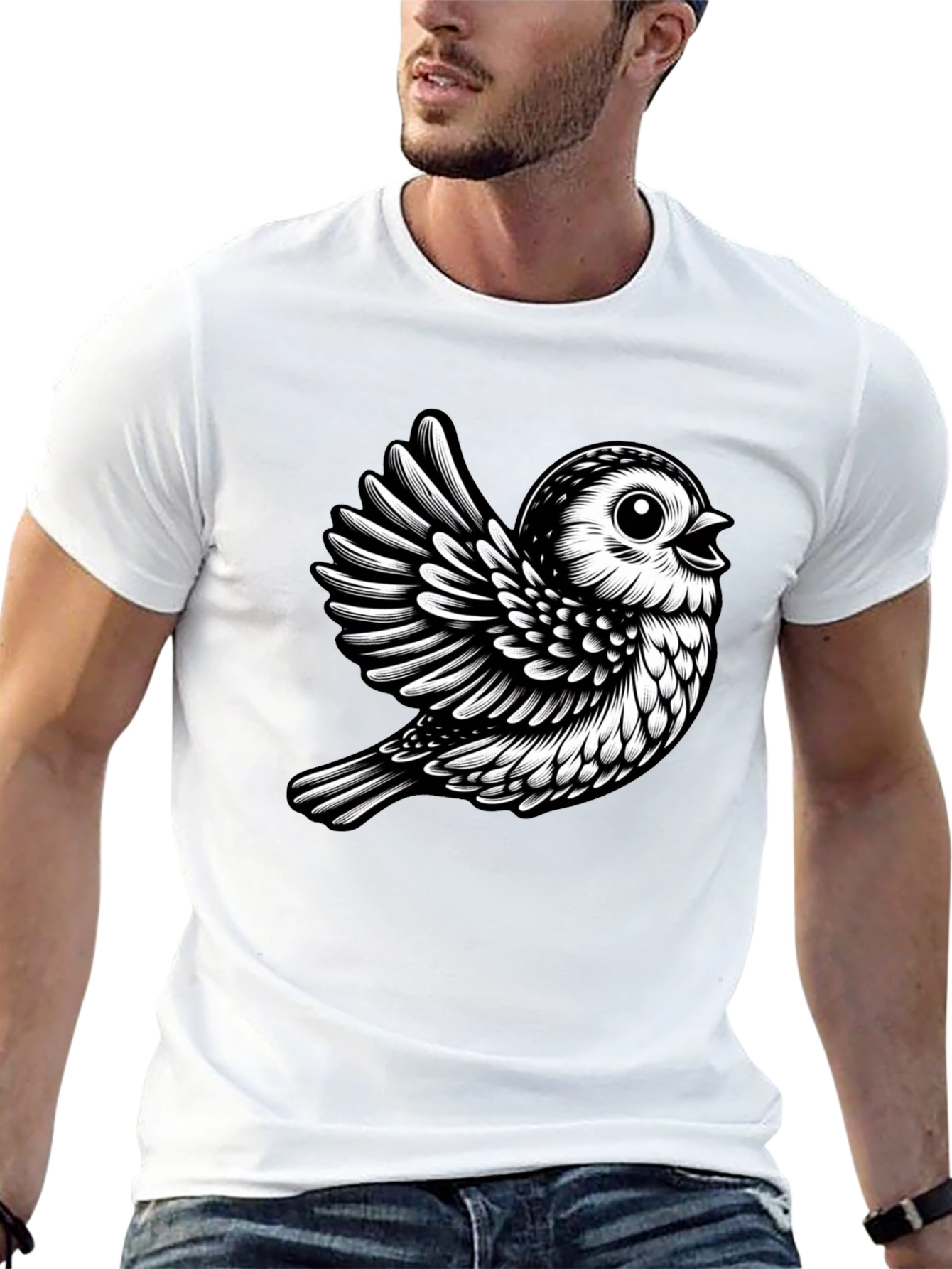 Black T-Shirt with Cute Bird Design