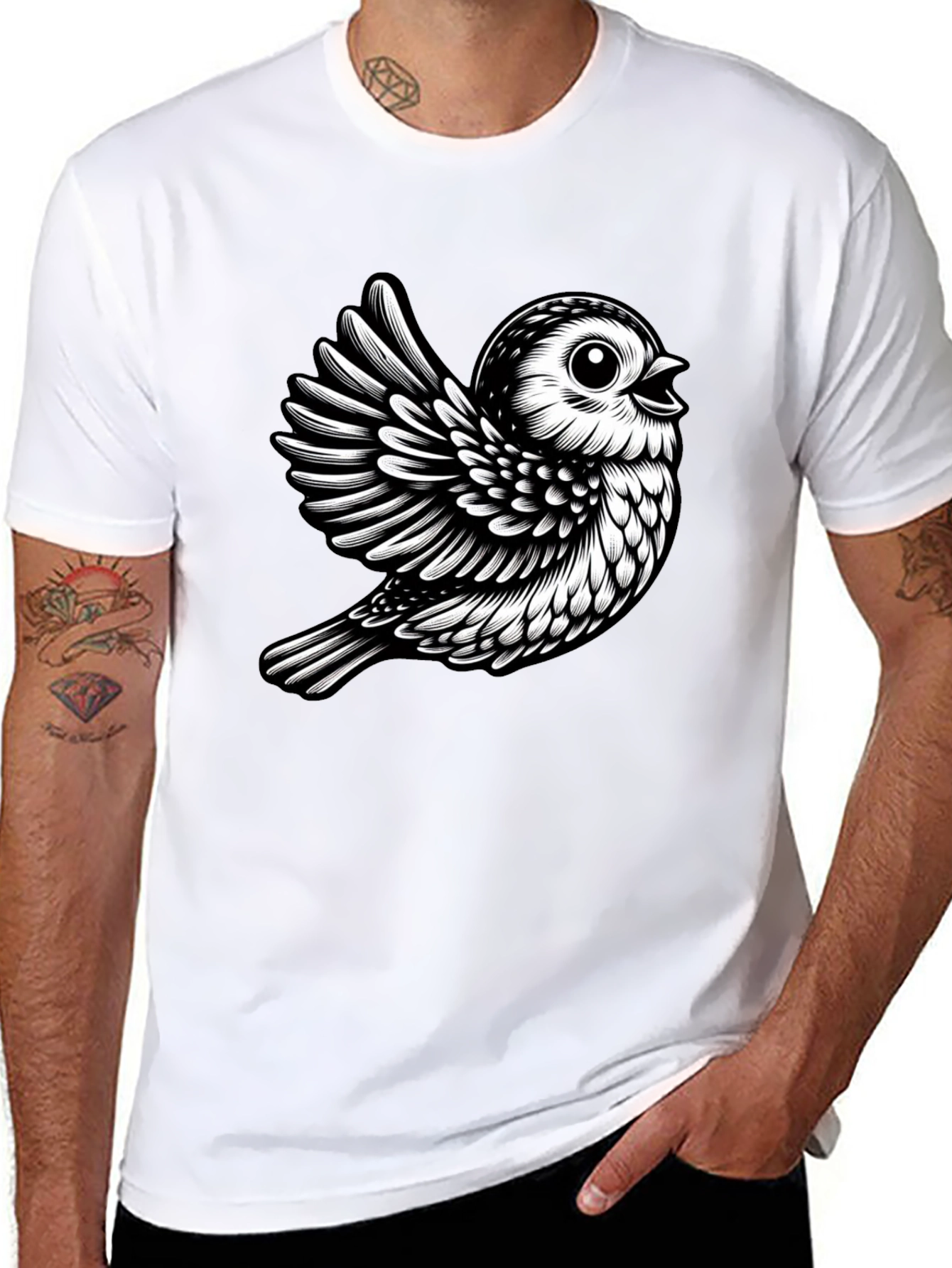 Black T-Shirt with Cute Bird Design