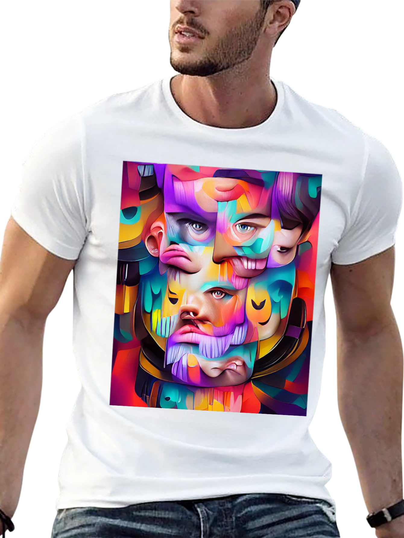 Abstract Face Art Graphic Print Black T-Shirt