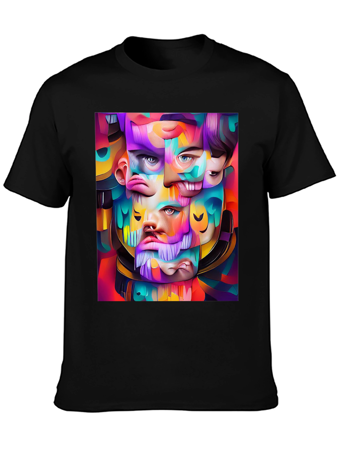 Abstract Face Art Graphic Print Black T-Shirt