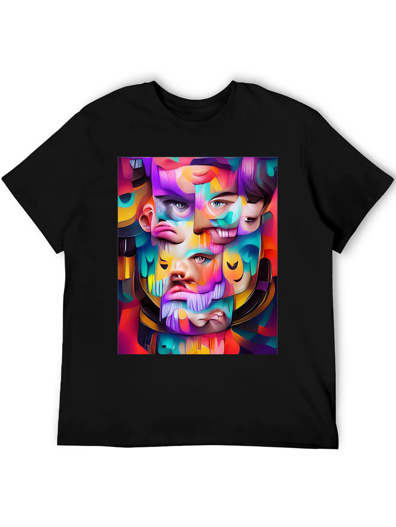 Abstract Face Art Graphic Print Black T-Shirt