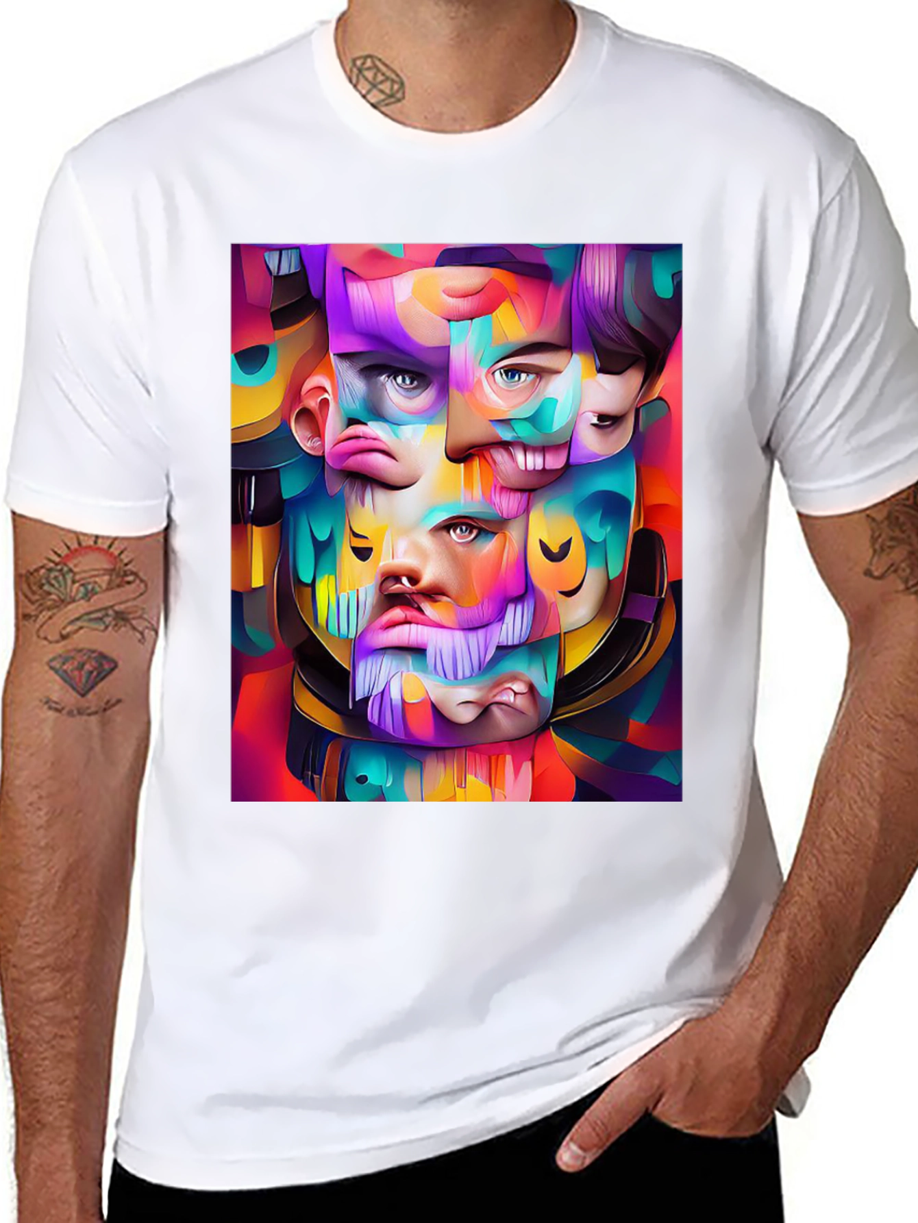 Abstract Face Art Graphic Print Black T-Shirt