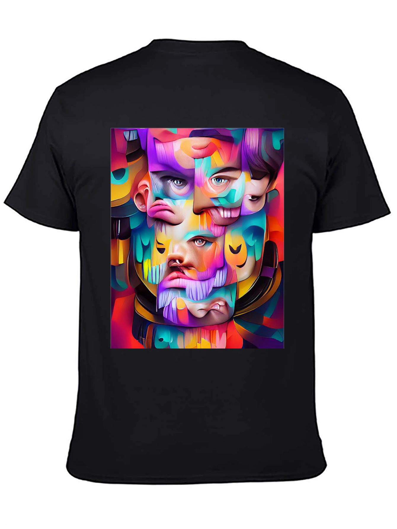 Abstract Face Art Graphic Print Black T-Shirt