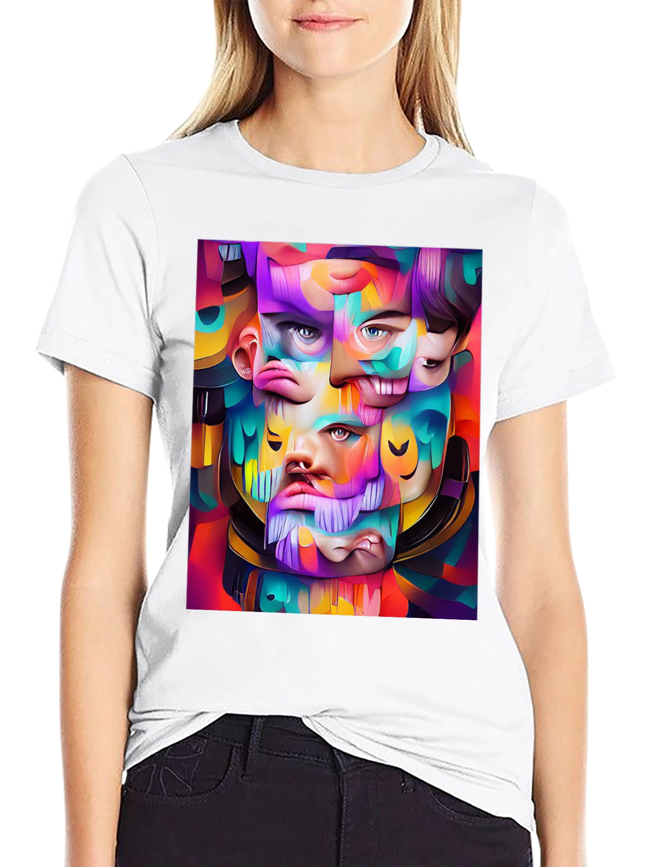Abstract Face Art Graphic Print Black T-Shirt