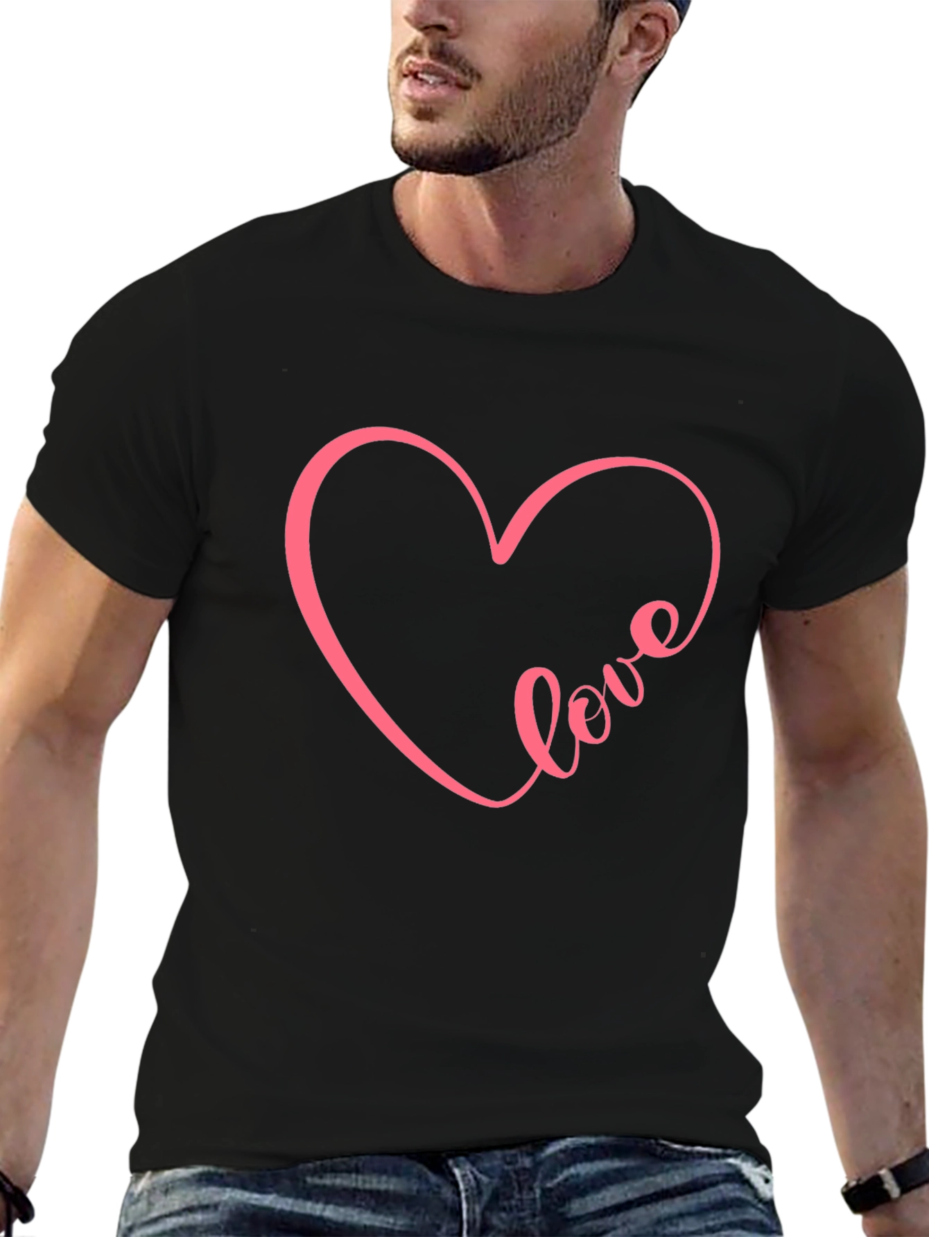 Love Heart Graphic Tee - Casual Black T-Shirt