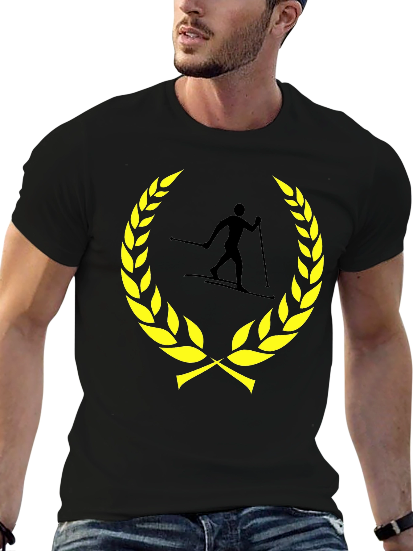 Skiing Champion T-Shirt - Black Cotton Blend Tee