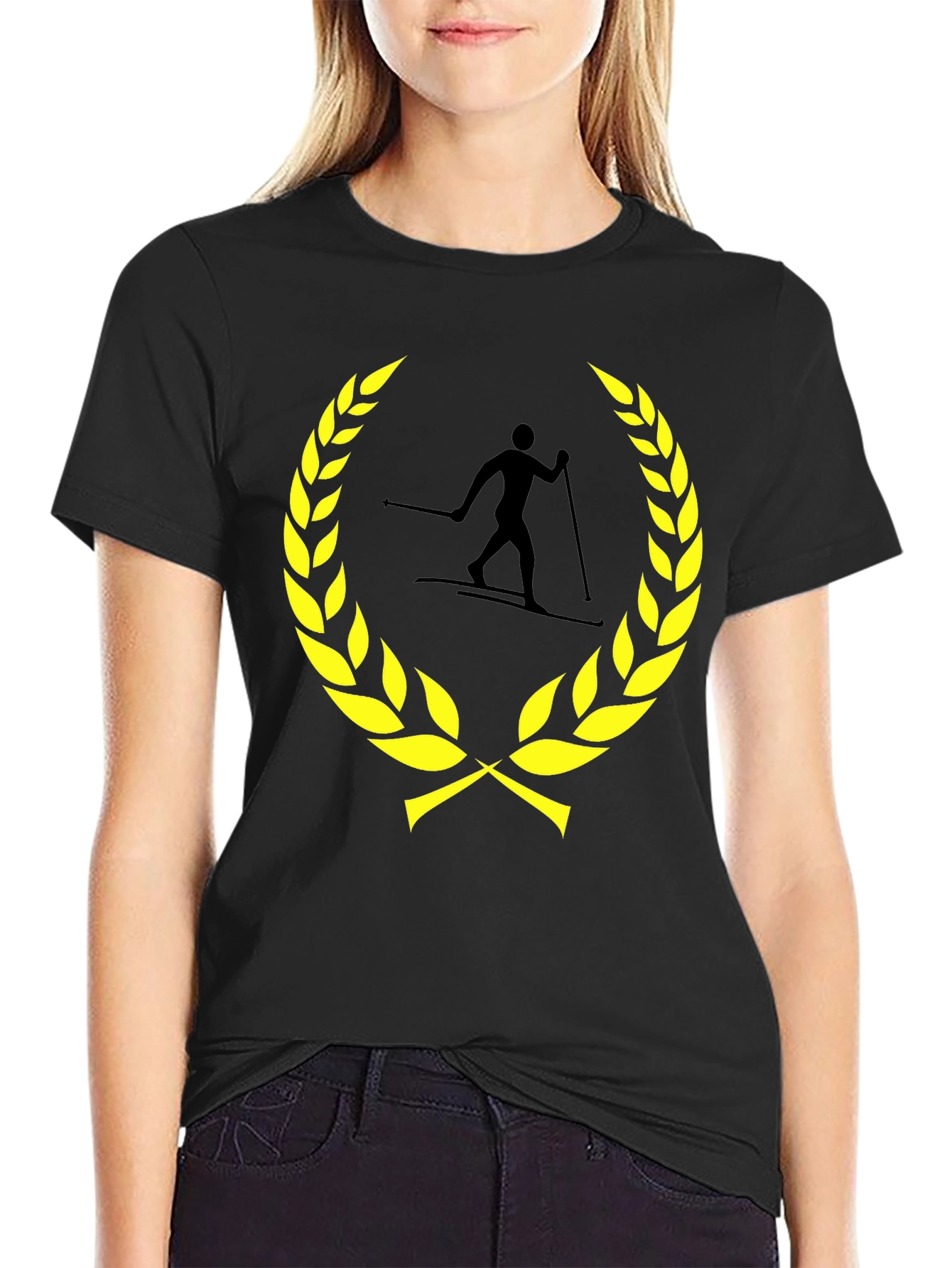 Skiing Champion T-Shirt - Black Cotton Blend Tee
