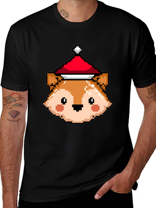Pixel Fox with Santa Hat T-Shirt