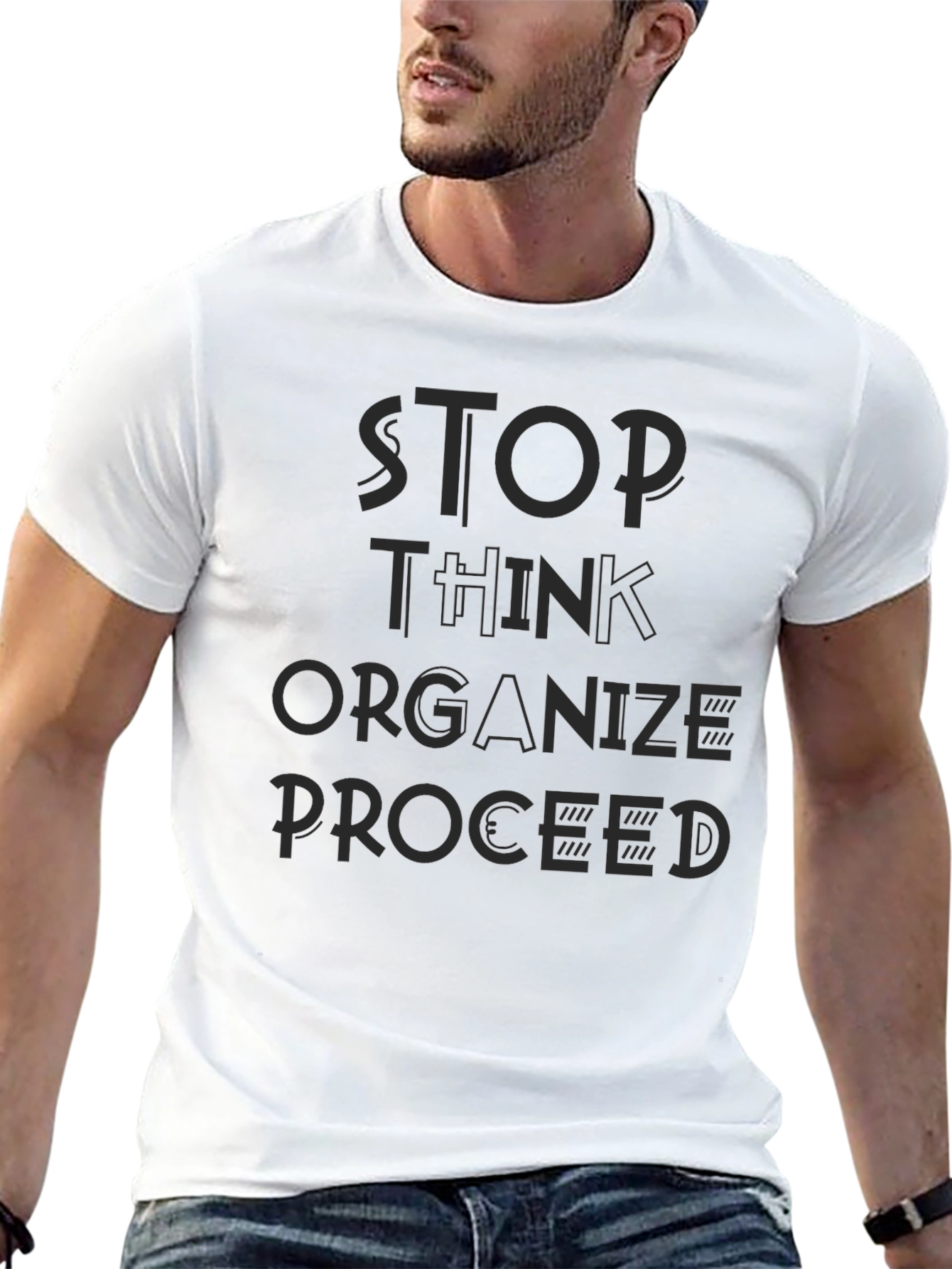 Stop Think Organize Proceed Black Graphic Tee