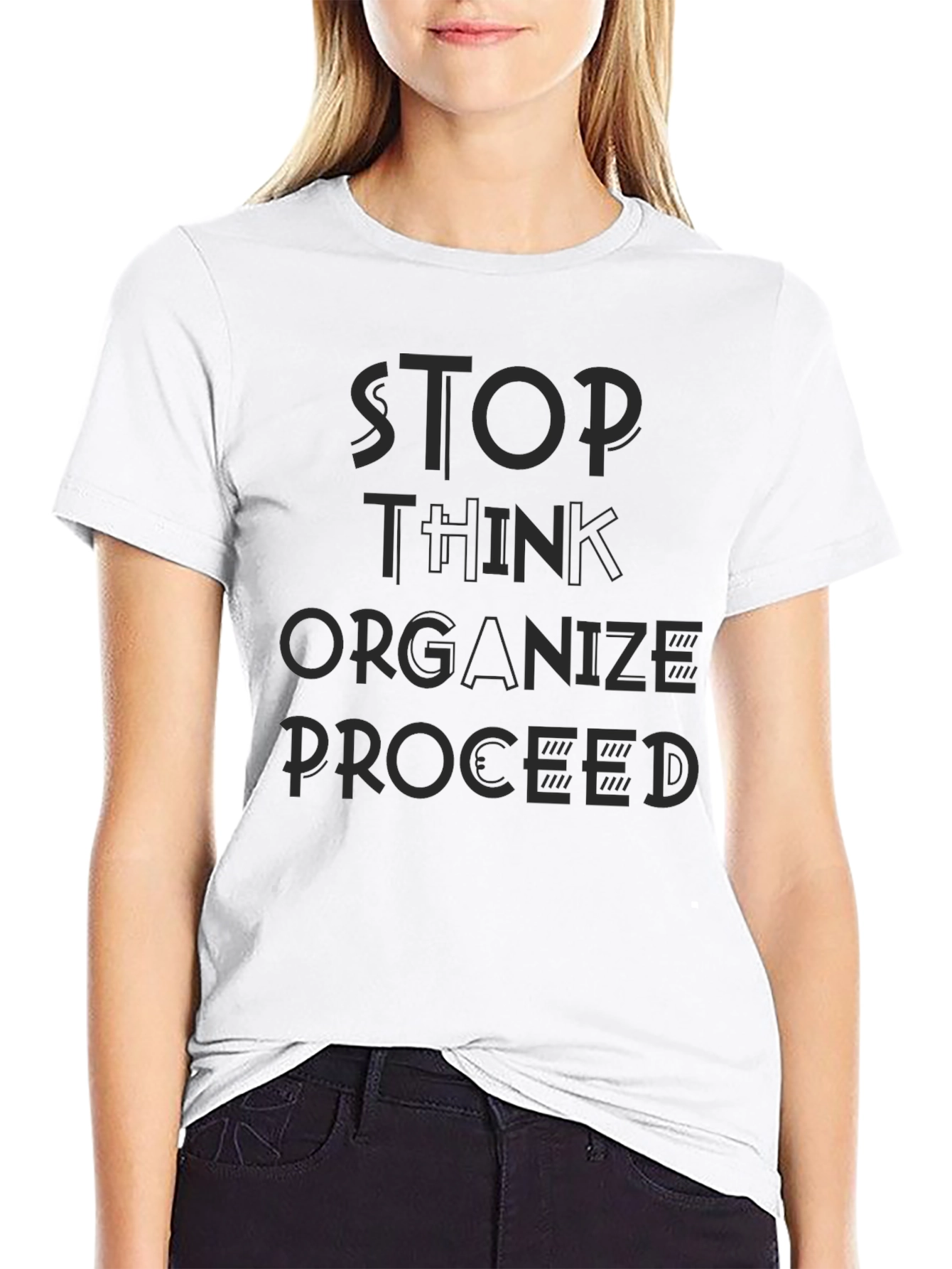Stop Think Organize Proceed Black Graphic Tee