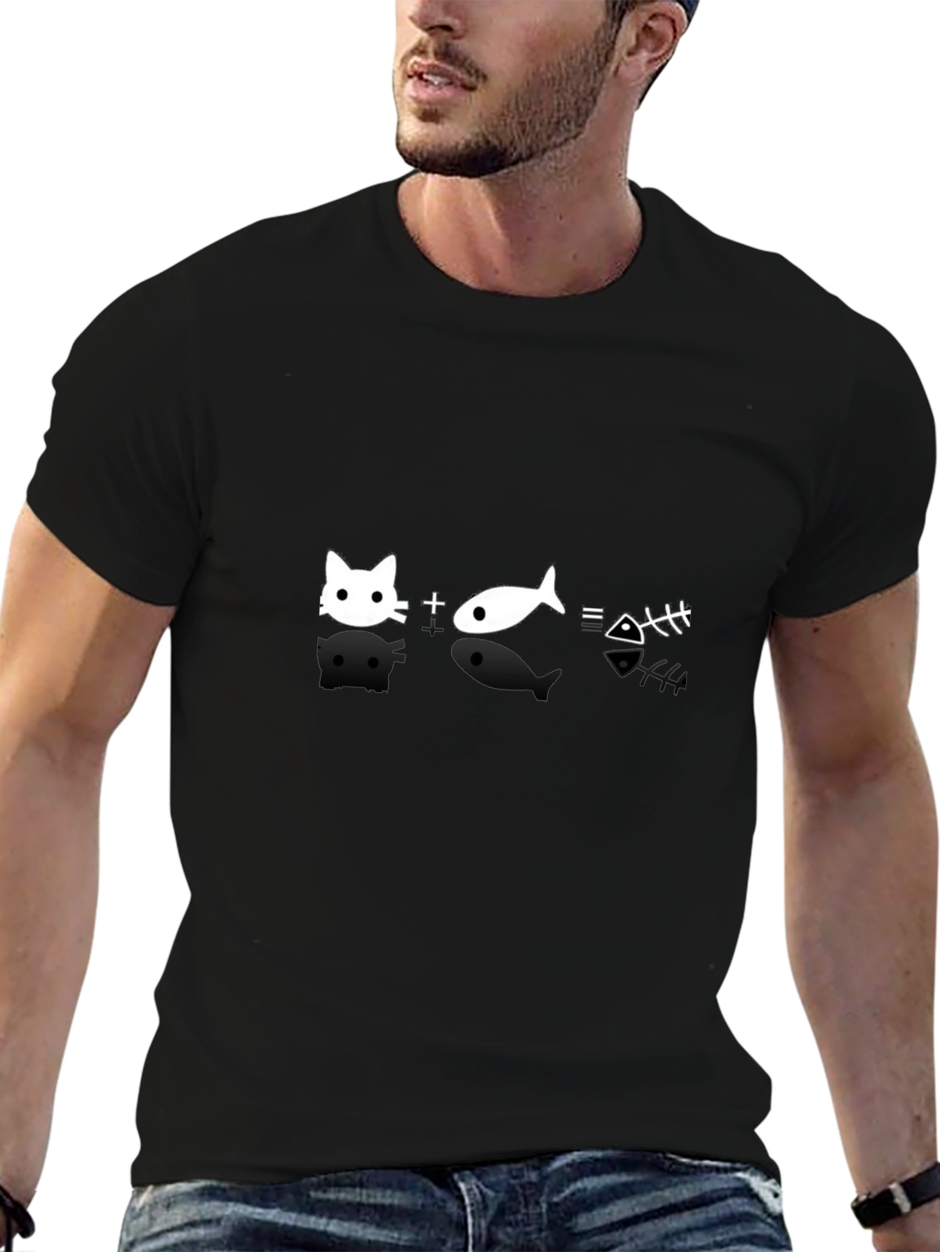Cat + Fish = Bones Black T-Shirt
