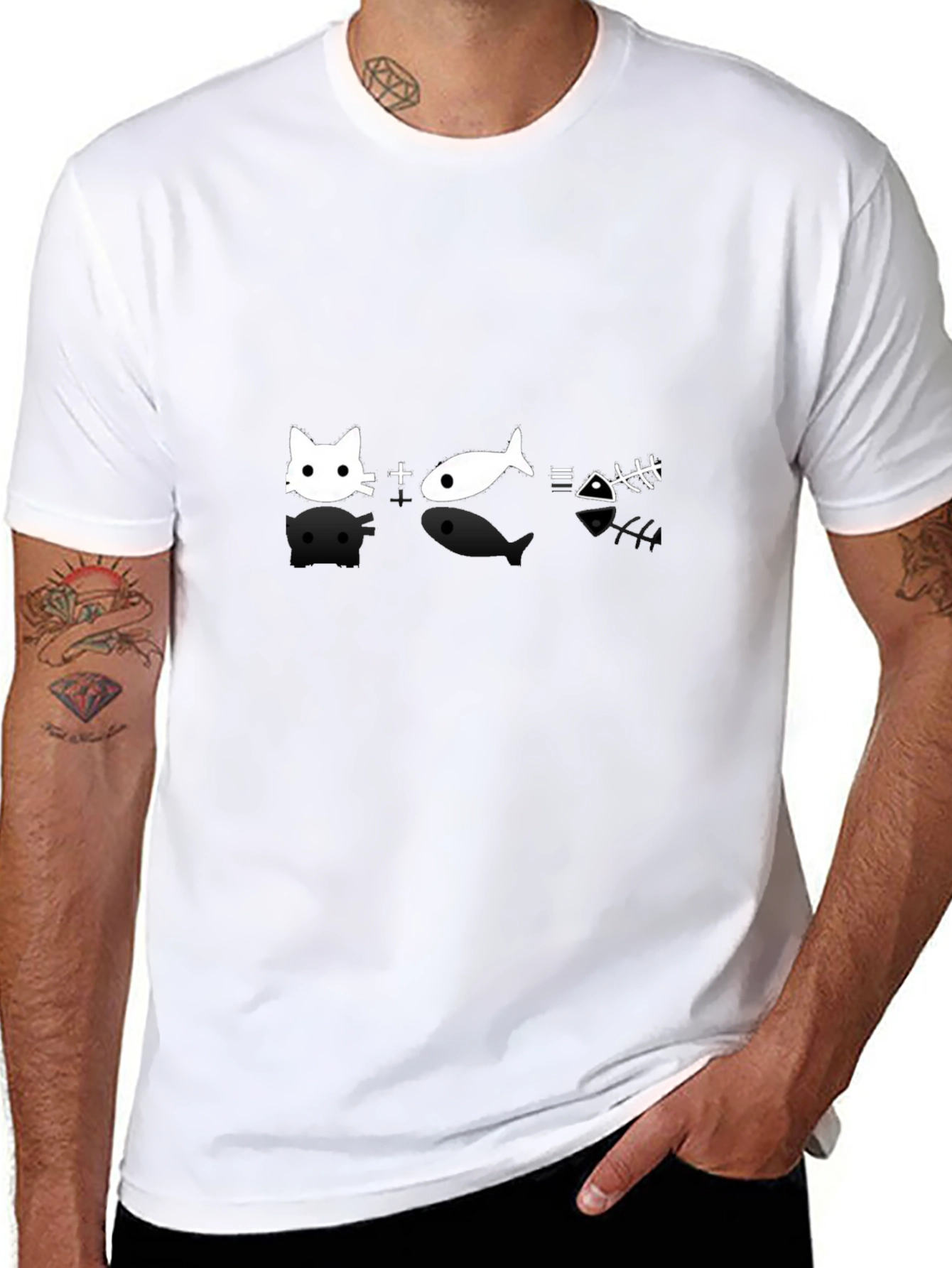 Cat + Fish = Bones Black T-Shirt