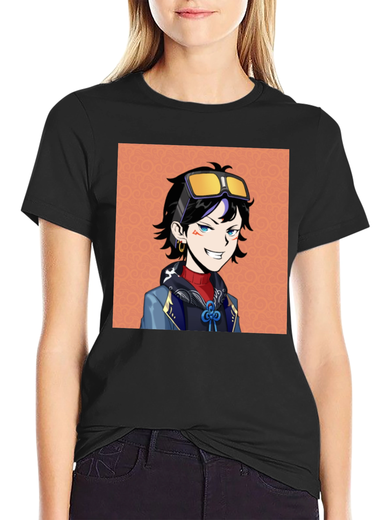 Anime Character Graphic Tee - Black Cotton T-Shirt