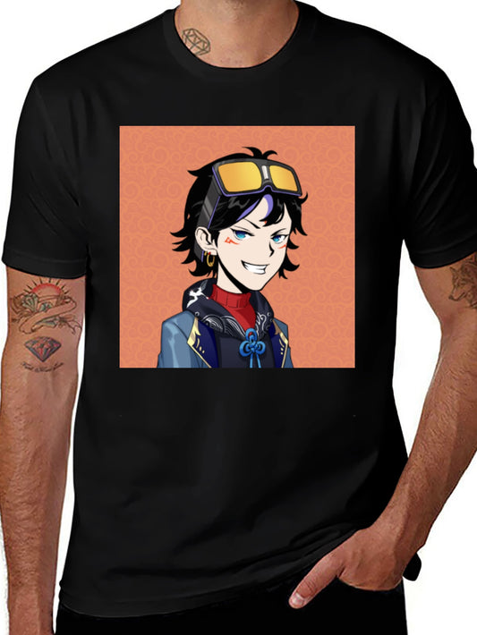 Anime Character Graphic Tee - Black Cotton T-Shirt