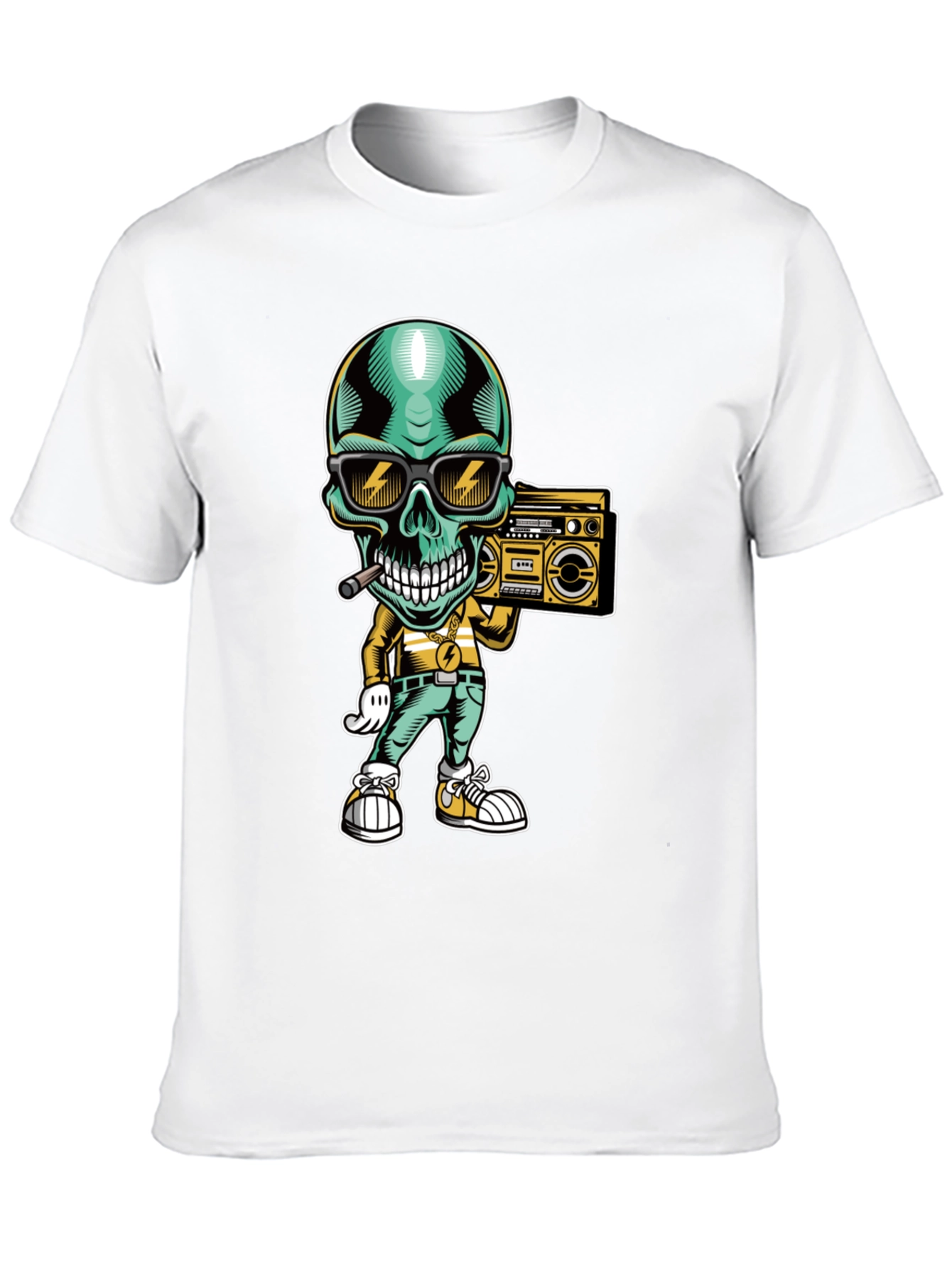 Cool Skull Boombox Graphic T-Shirt