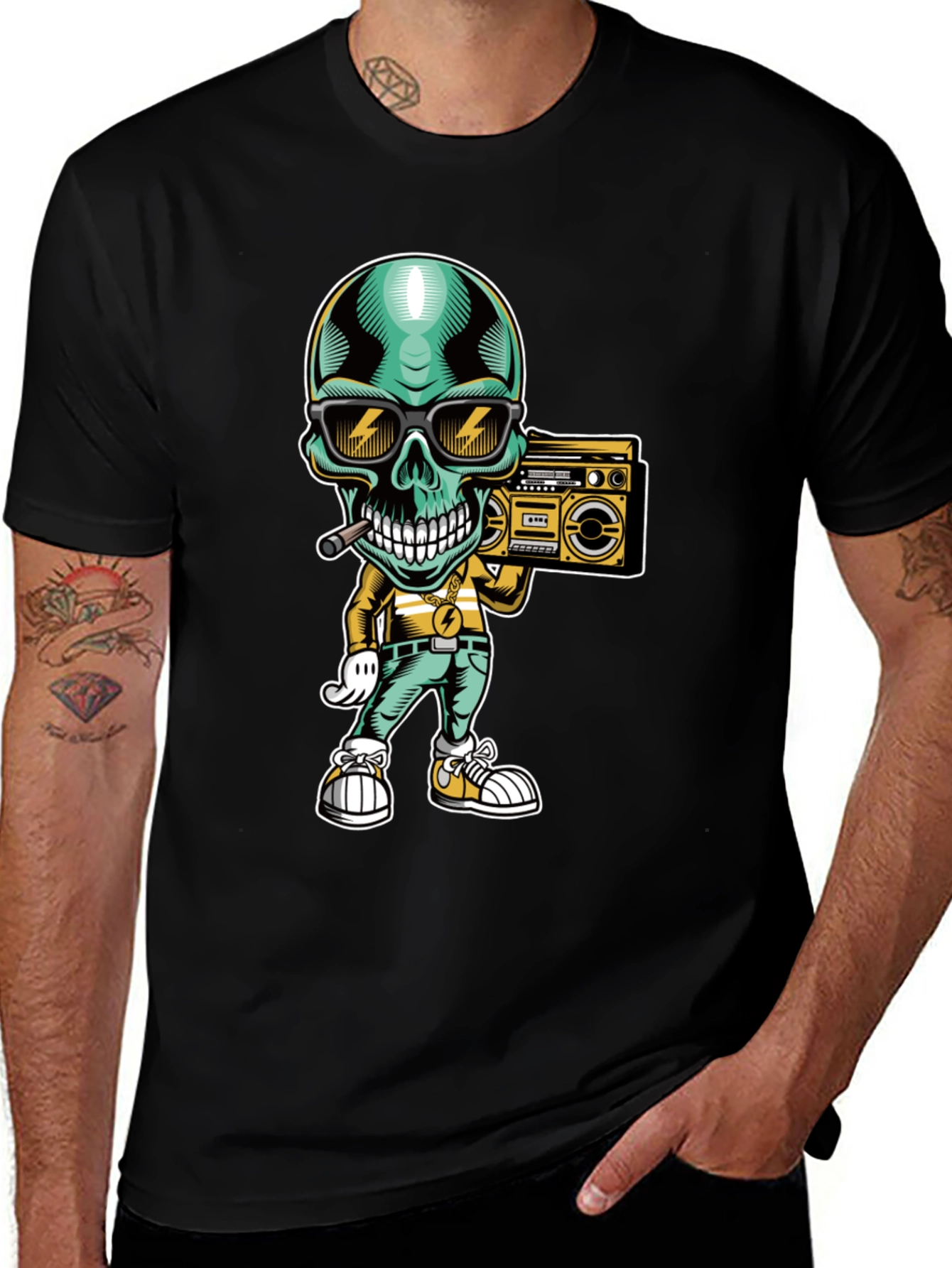 Cool Skull Boombox Graphic T-Shirt