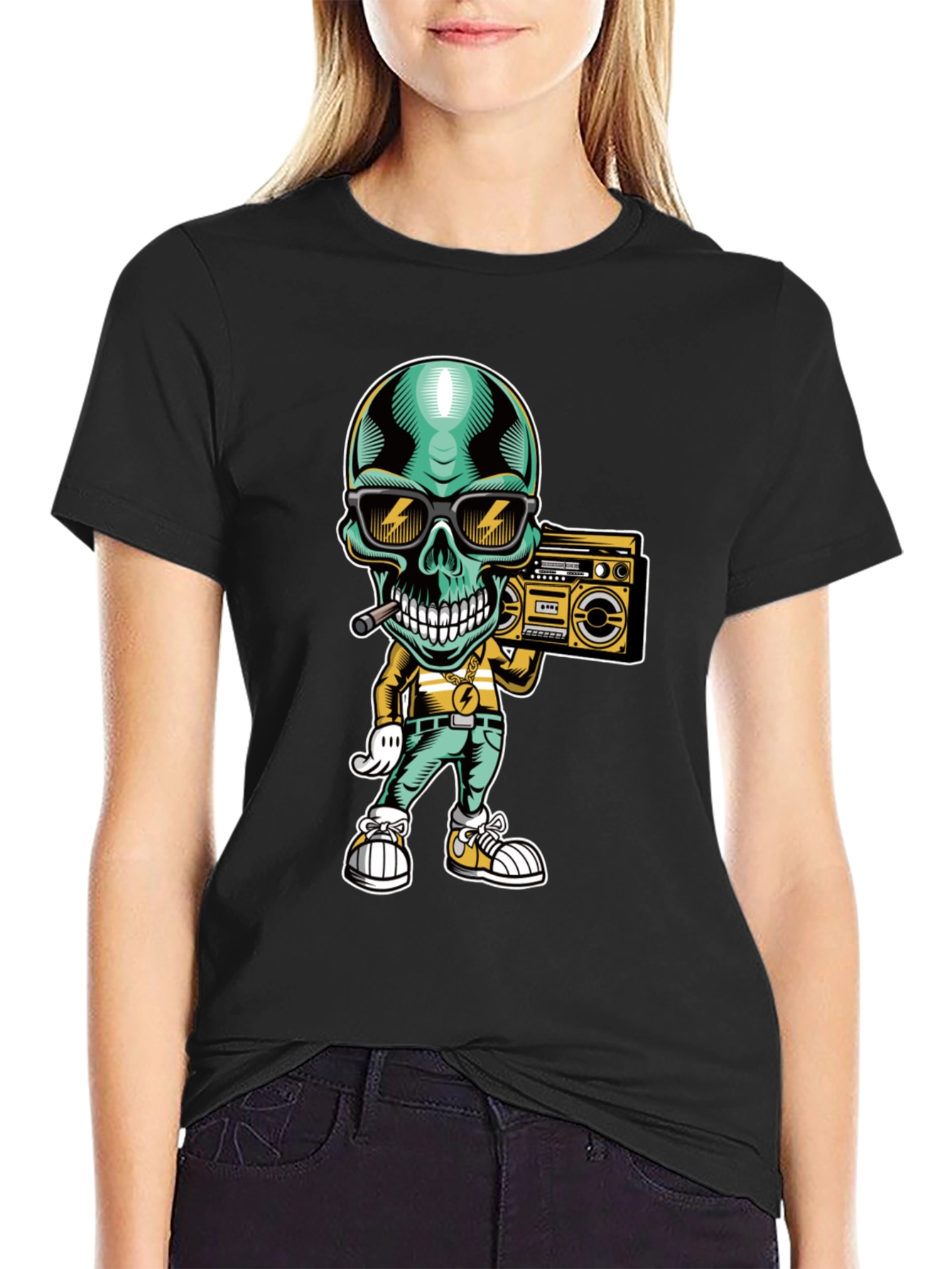 Cool Skull Boombox Graphic T-Shirt